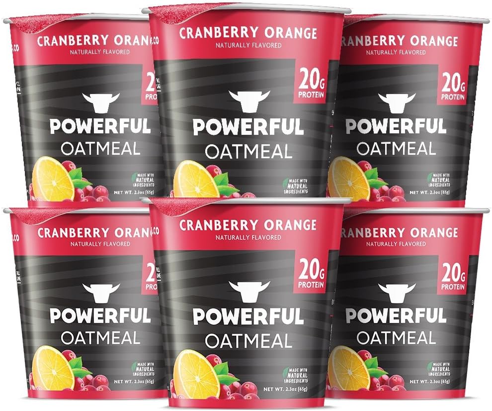 Powerful | Cranberry Orange | High Protein Instant Oatmeal | Natural Ingredients | 20g Protein (6 Count)