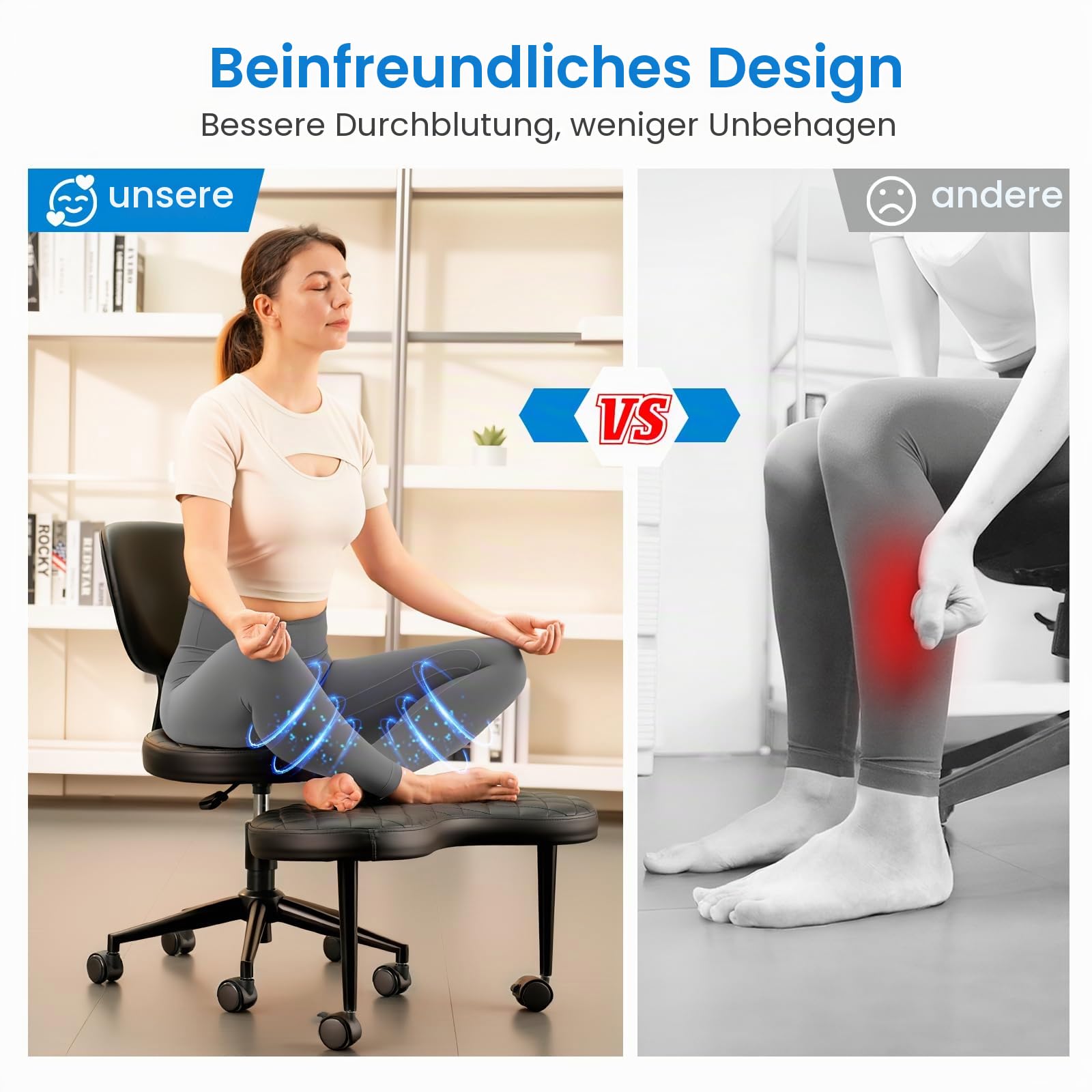 HOMRELEXA Bürostuhl mit Kreuzbeinen, 360° drehbar, Ergonomischer Kniestuhl, Criss Cross Schreibtischstuhl mit Verstellbarer Höhe, ADHS-Meditationsstuhl mit Rückenstütze, PU-Schräge Karos, Schwarz