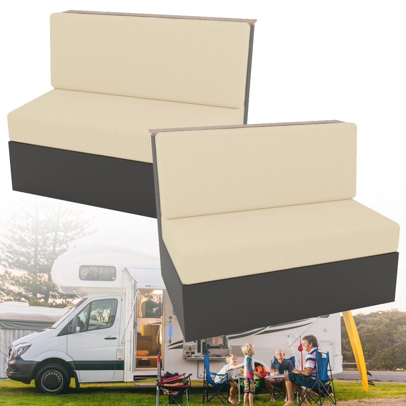 Housse de Coussin de Siège de Caravane 4 Pièces avec Sangle élastique, Housse de Banquette Camping-Car (Blanc Ivoire)