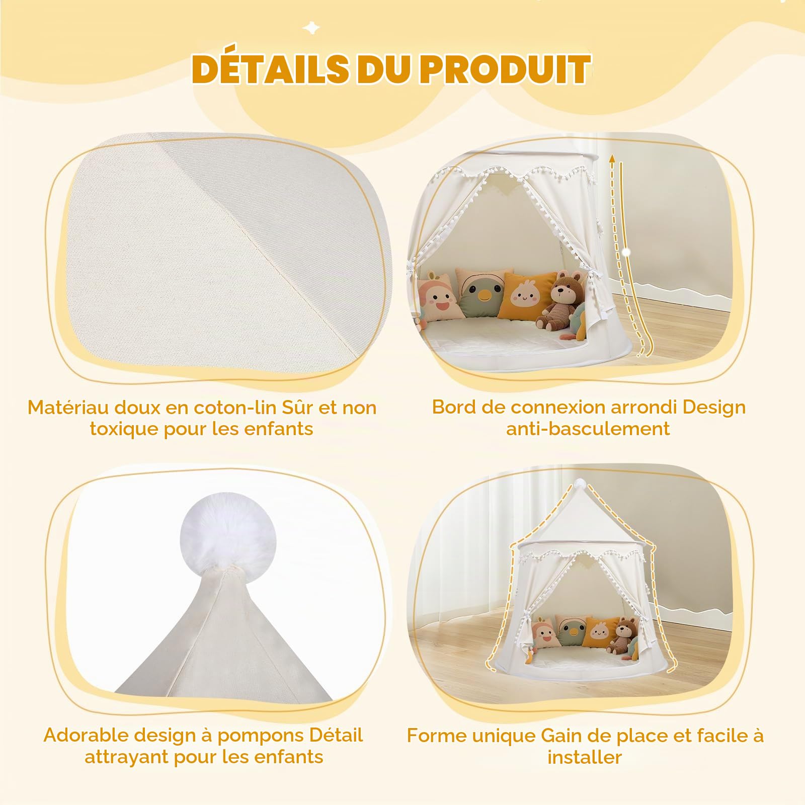 Tentes de Jardin,Tente de Jeu avec Tapis, spacieuse yourte de 120 cm de diamètre pour l'intérieur et l'extérieur, Facile à Monter et à Transporter grâce à Son Sac de Rangement