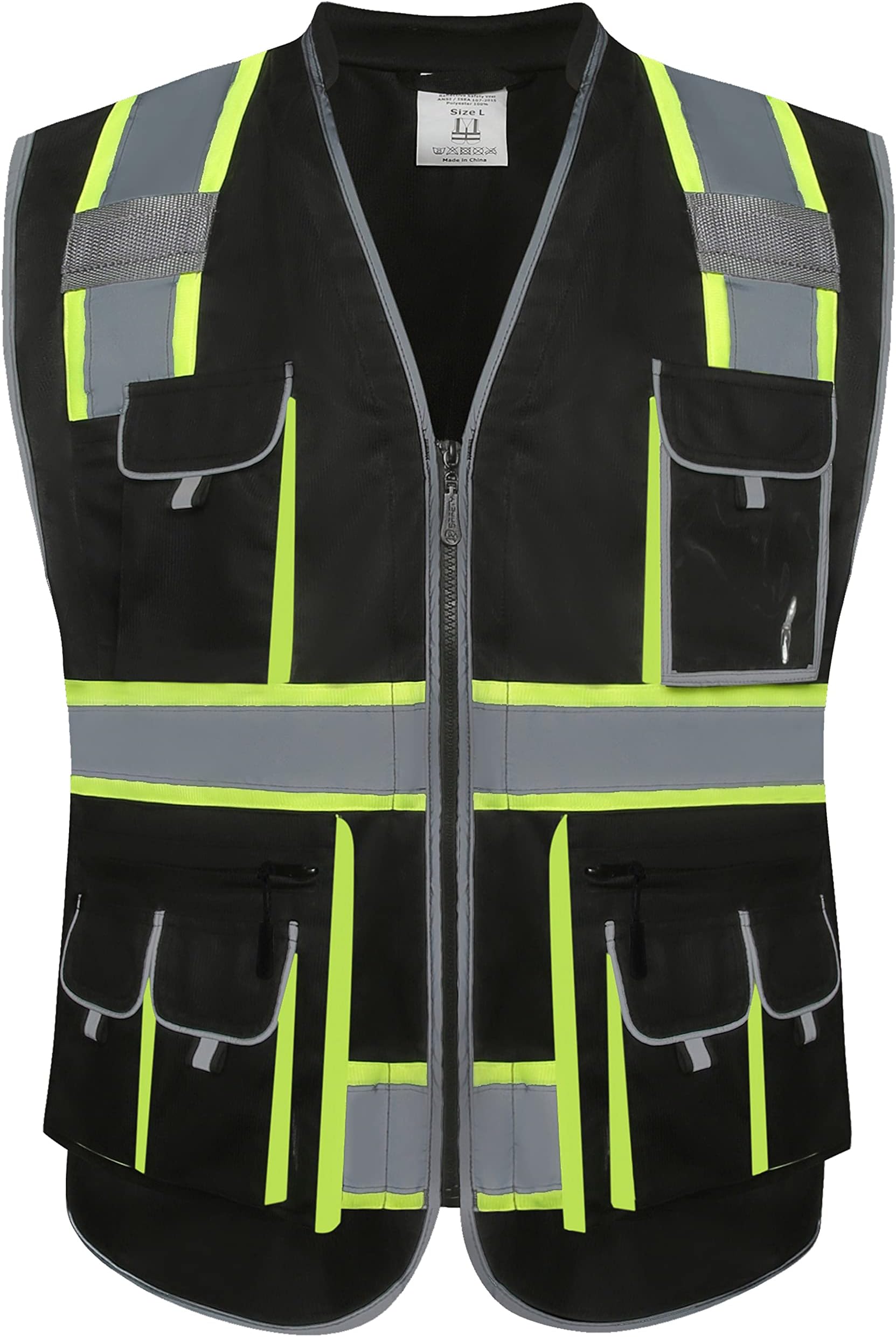 JKSafety 10 Pockets Hi-Vis Safety Vest for Men Women with Zipper High Visibility ANSI/ISEA Compliants