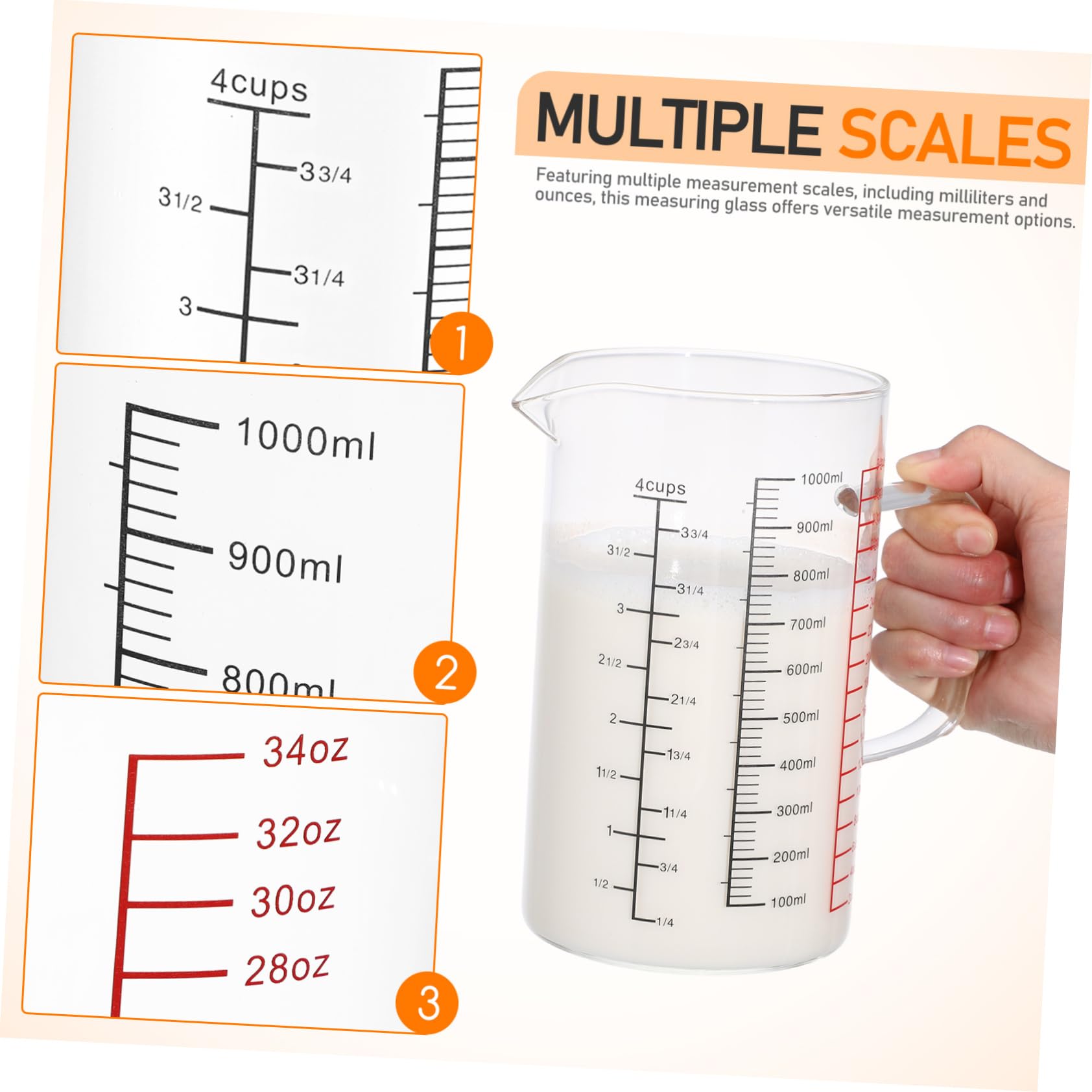 Vaso Medidor De Vidrio De Borosilicato Con Asa Taza Graduada Para Medición Precisa De Líquidos Cocina y Repostería Diseño Ergonómico y Vertido Controlado