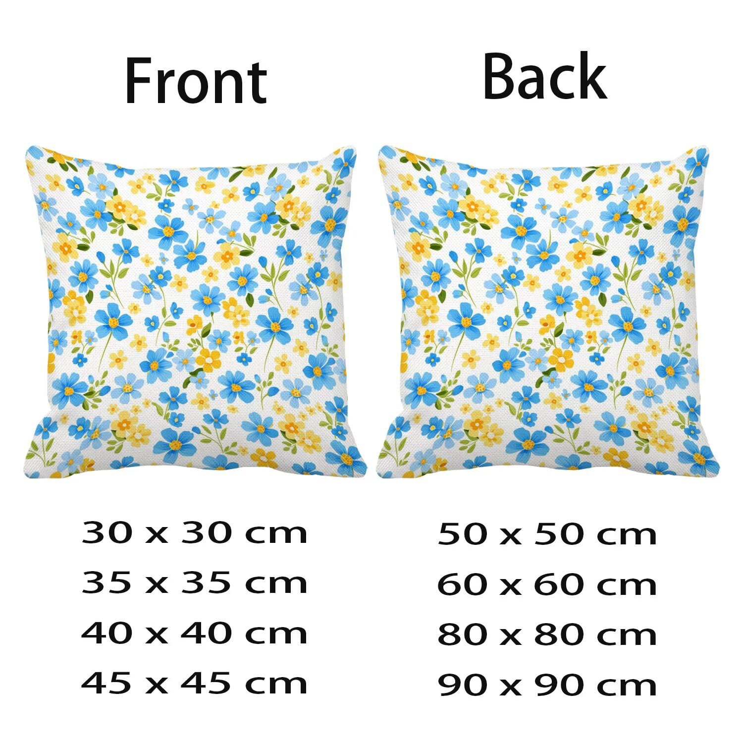Wodoszczelna poszewka na poduszkę do użytku na zewnątrz, 90 x 90 cm, zestaw 2 szt., lniana poszewka na poduszkę z nadrukiem niebieskim, do salonu, na meble na taras, do sypialni, na balkon