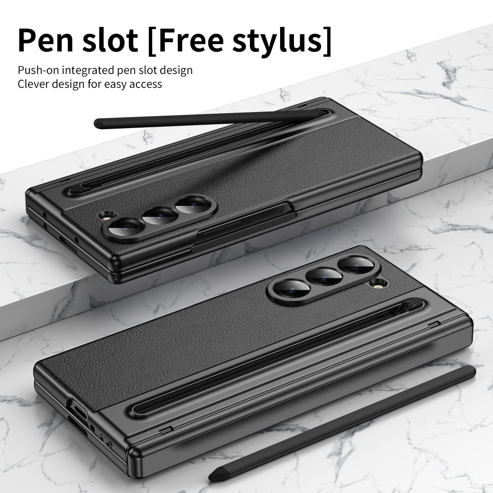 Custodia per Galaxy Z Fold6 con penna stilo, custodia per Fold 6 con protezione per lo schermo + slot per S Pen, custodia in pelle per Samsung Galaxy Z Fold6 con cerniera-Nero