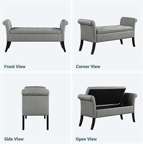 Miniatura 54 de Yaheetech Otomana con almacenamiento, banco otomano de almacenamiento de piel sintética de 52 pulgadas con bisagra de seguridad, banco tapizado con