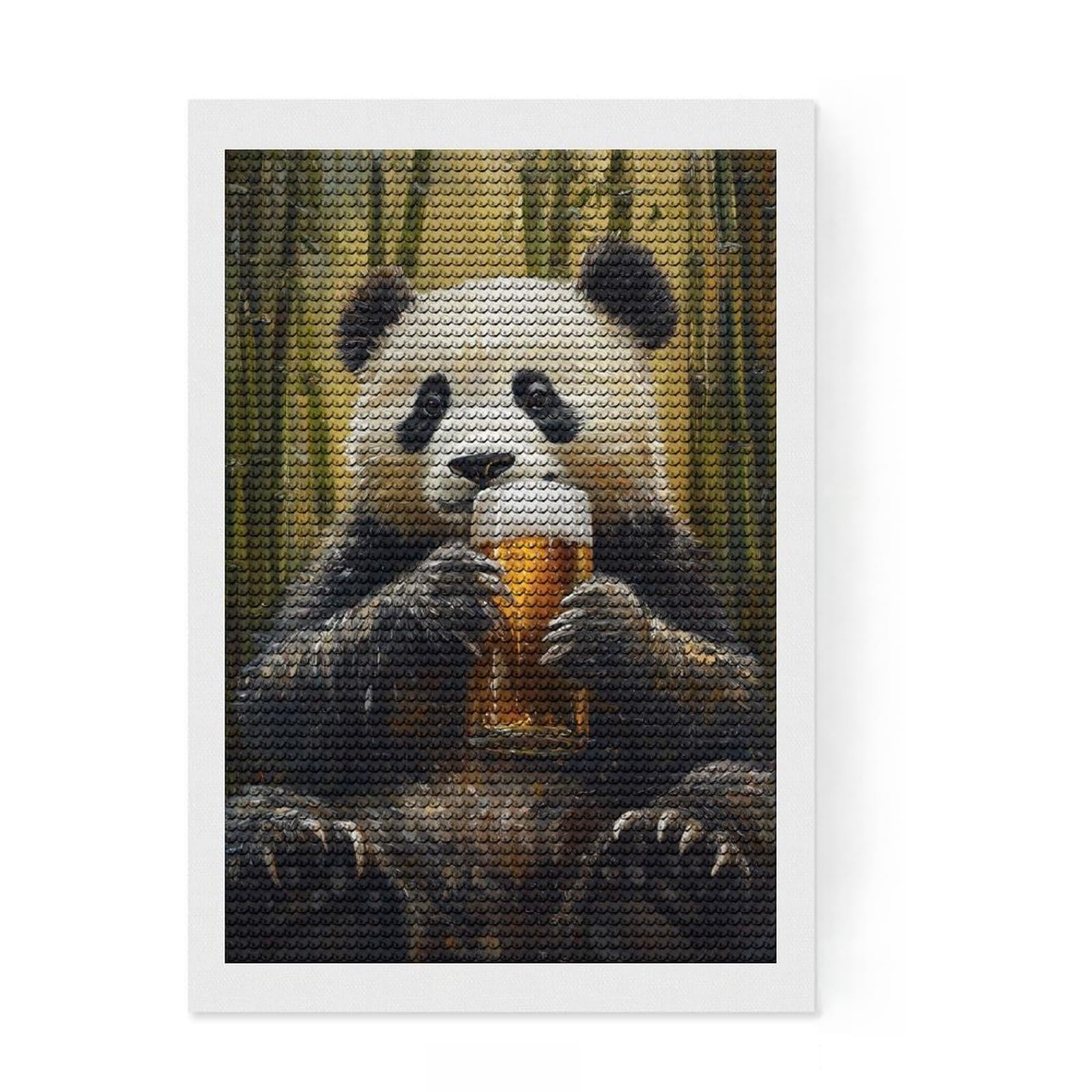 Junmoney Panda with Beer Diamond Painting Set 8"x12", for Women, Stress Relief Craft, Thoughtful Present, Aesthetic Room Decor