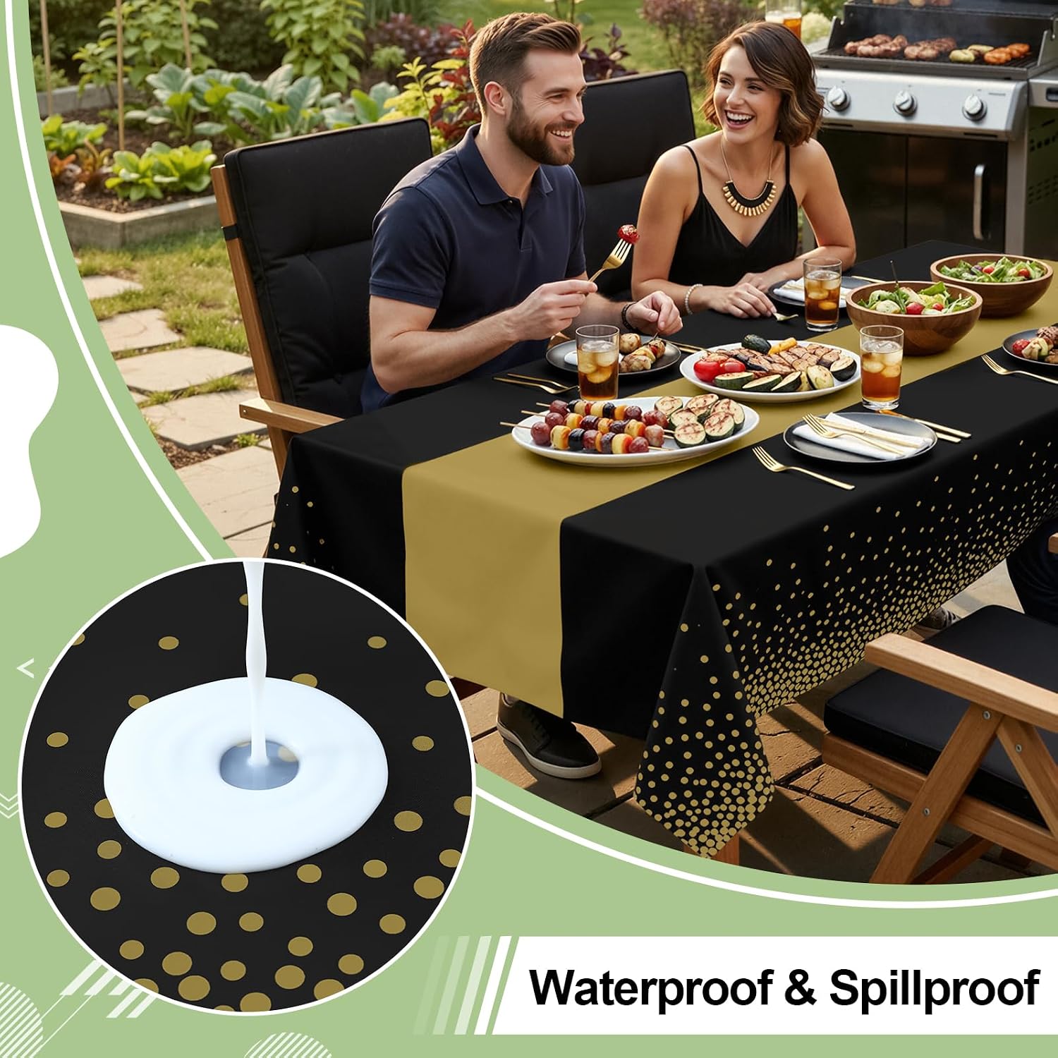 misaya 4 Packs Black and Gold Plastic Disposable Table Cloth