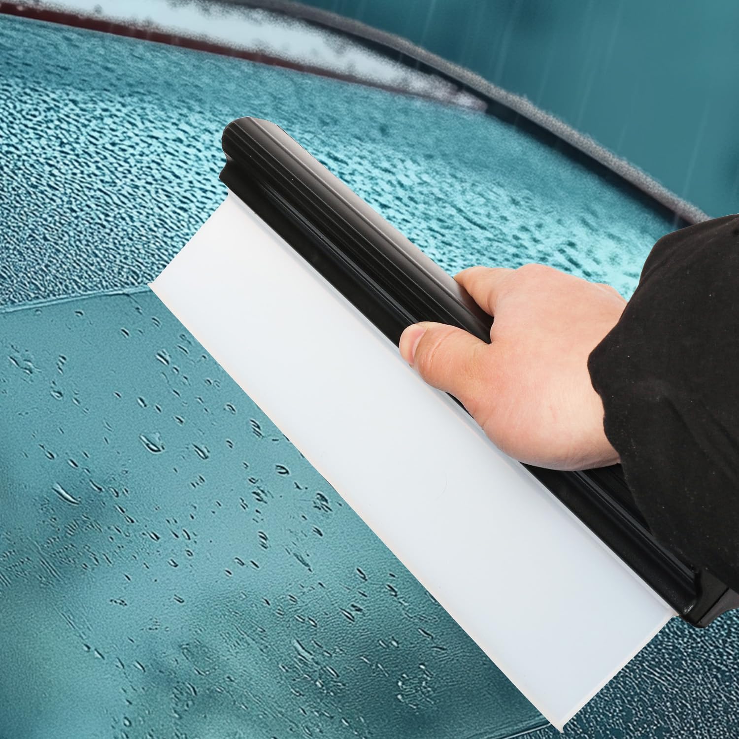 Car Squeegee 12 Inch Flexible T-Bar Water Blade, Car Drying Water Silicone Squeegee for Car, Windshield, Glass, Window, Mirror, Bathroom (Black)