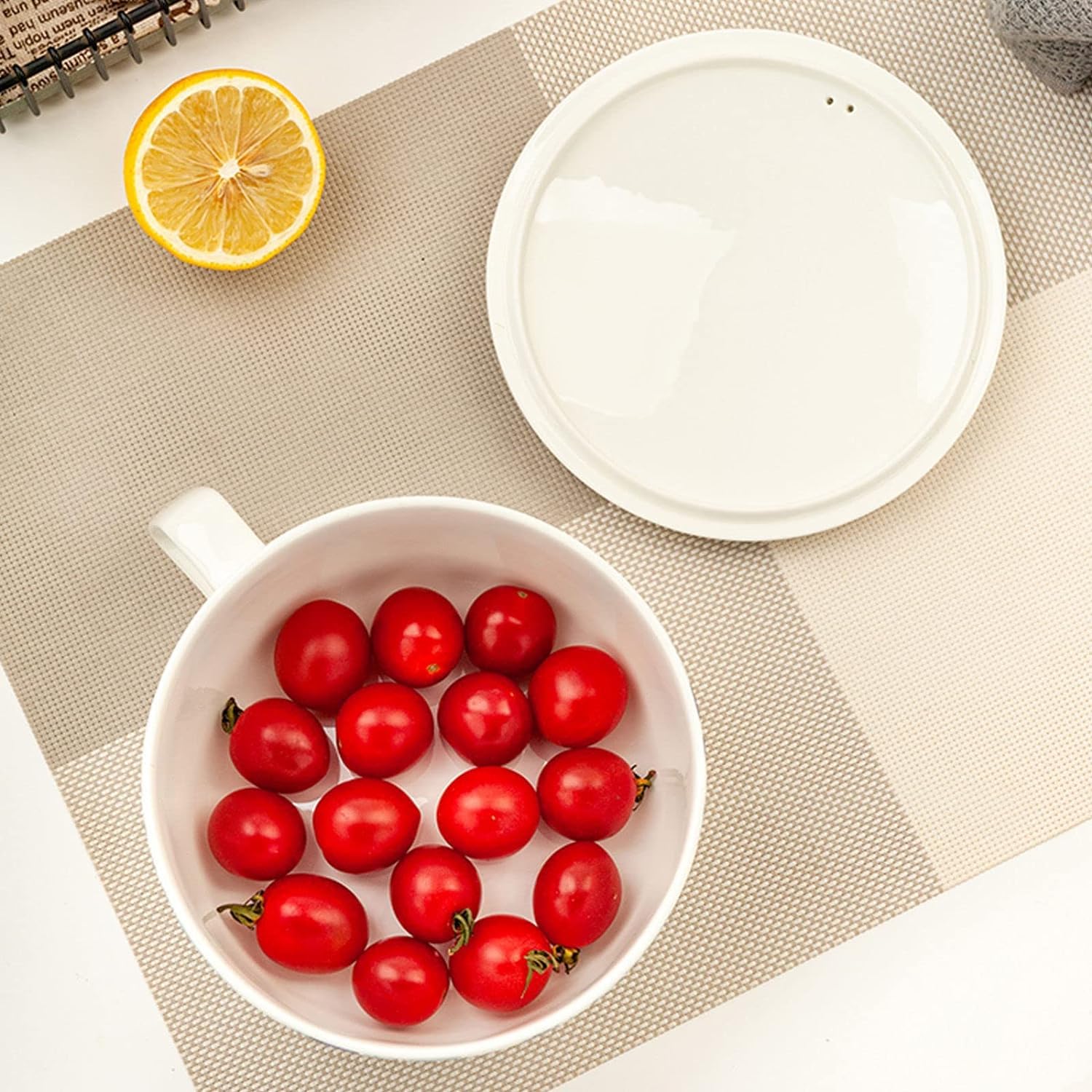 Ciotola Zuppa In Ceramica Blu Con Manico Termico - 591ml Per Microonde - Foto 3