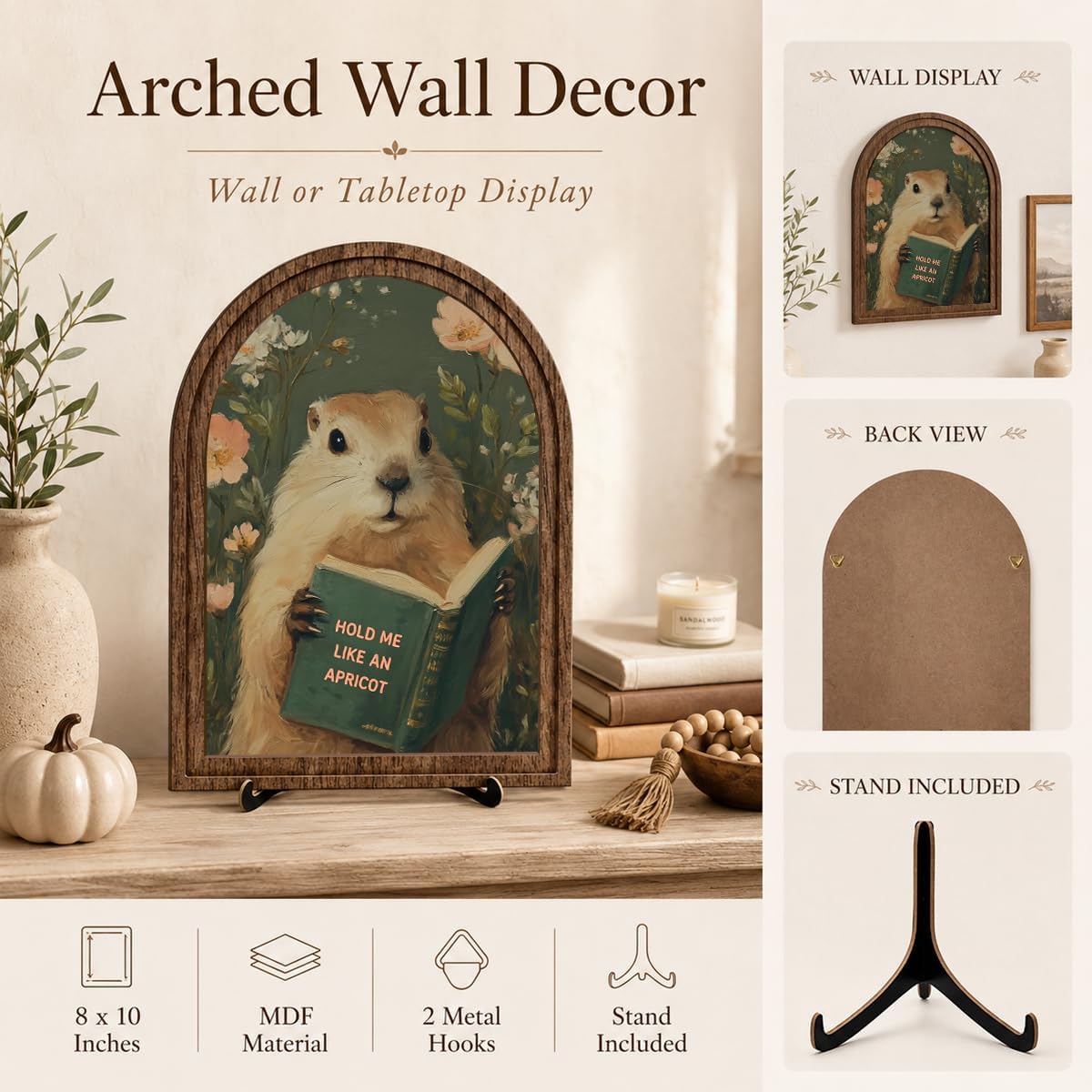 Wooden Tabletop Decor Funny Reading Groundhog Art for Library, Office or Study Decor, Literary Wall Art for Reading Lovers Gift Decor, Home Decorative Accent image 4