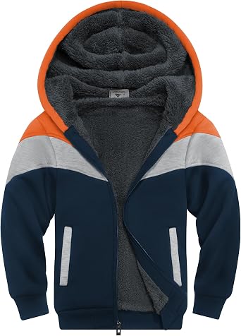 SWISSWELL Boys Fleece Jacket Long Sleeve Sherpa Lined Zip Up Hoodies Soft Warm Sweatshirt Outerwear for Kids 6-15 Years