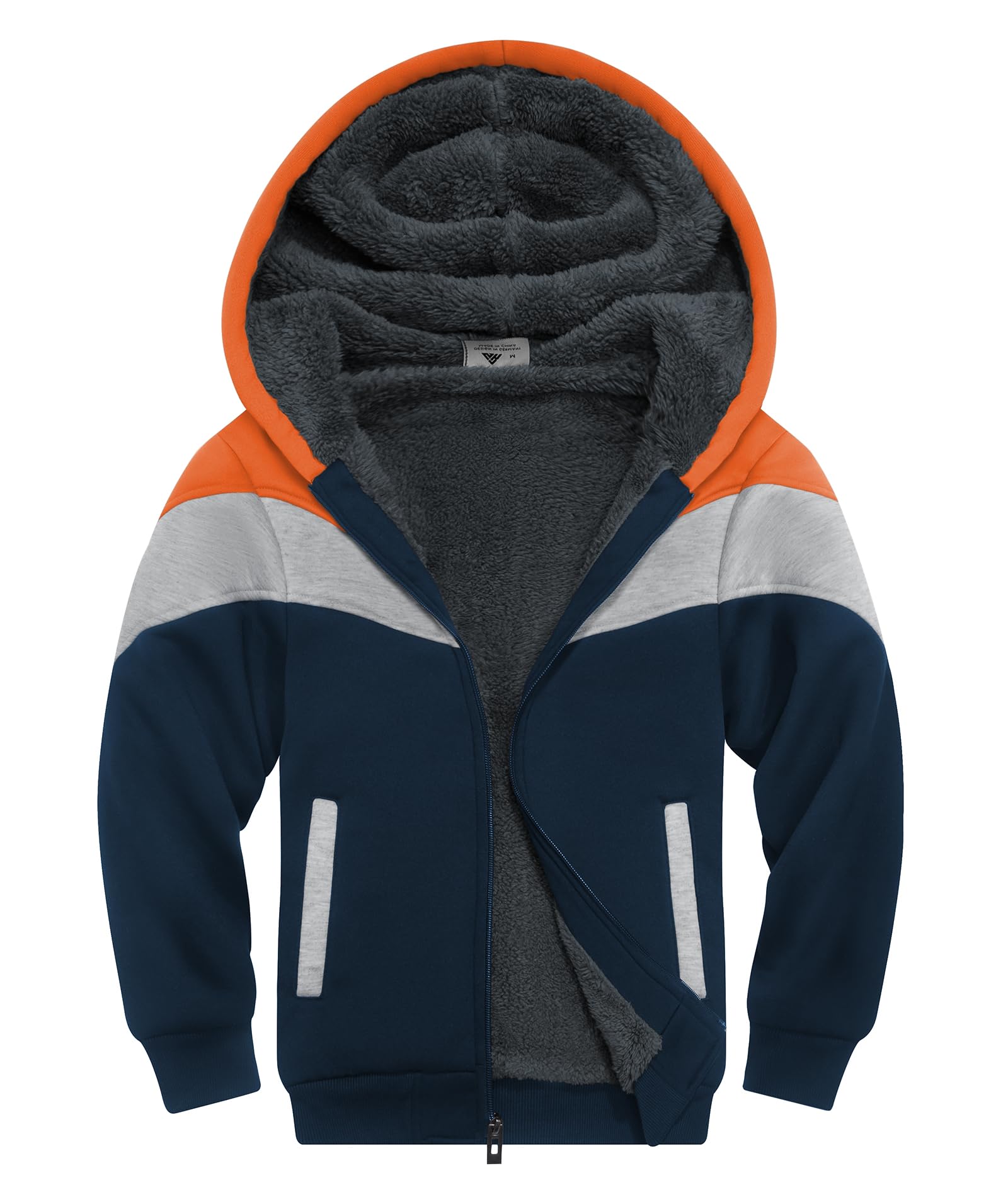 SWISSWELL Boys Fleece Jacket Long Sleeve Sherpa Lined Zip Up Hoodies Soft Warm Sweatshirt Outerwear for Kids 6-15 Years