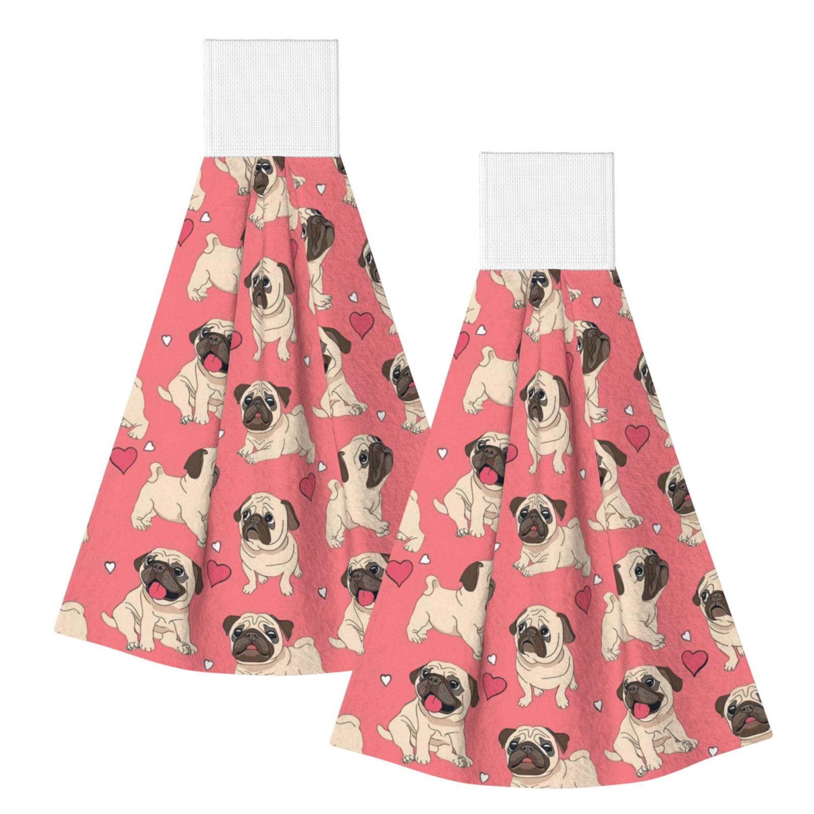 DUWAA Pug Dog Print Hanging Hand Towel Quick Dry Bathroom Towel Soft Kitchen Towel