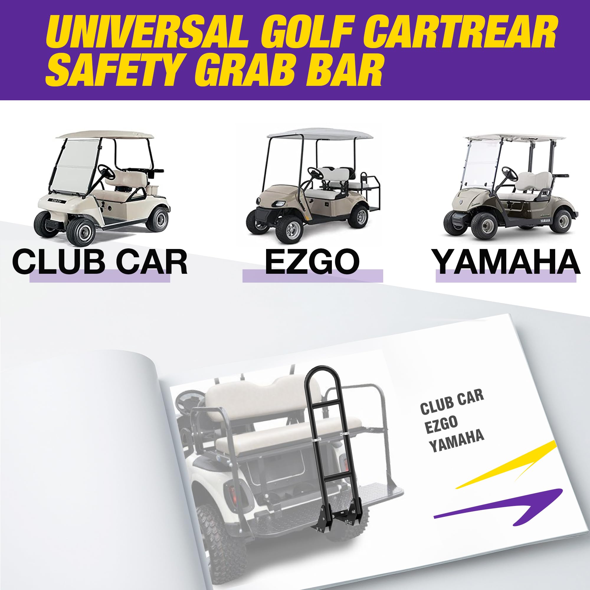 Golf Cart Rear Seat Grab Bar for Yamaha Club Car EZGO, Universal Golf Cart Safety Seat Round Pipe Handle Rail 27