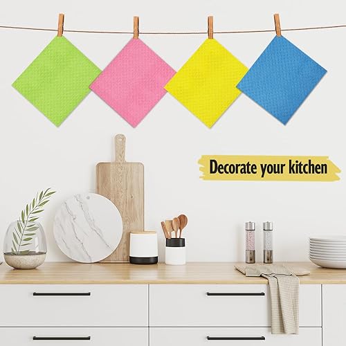 Miniatura 2 de Paños de cocina suecos  Paquete de 10 paños de esponja de celulosa lavables  Toallas reutilizables antiarañazos trapos de limpieza ultra absorbentes