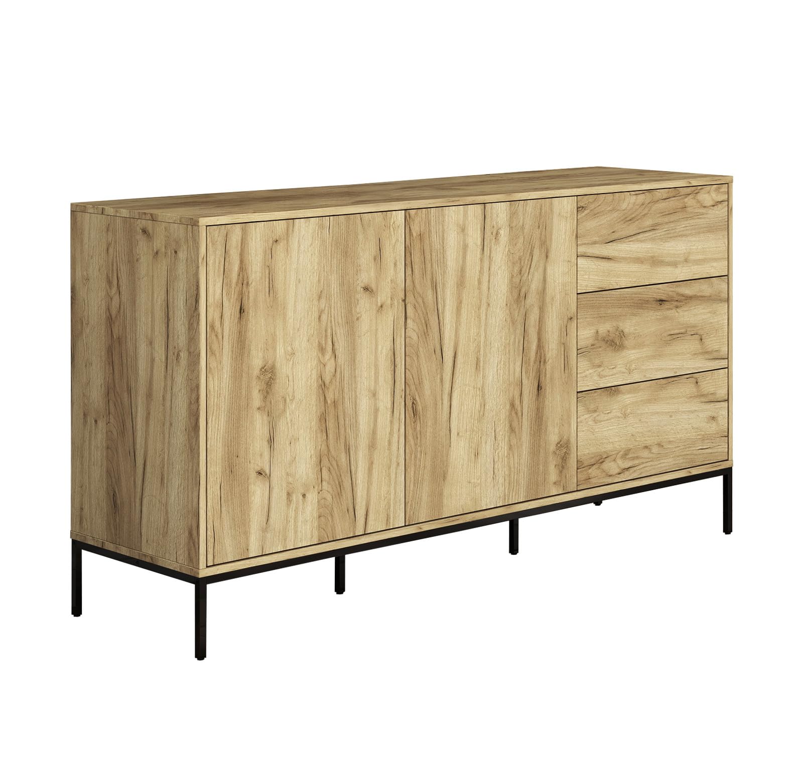 MB Muebles Bonitos, Buffet avec Deux Portes et Trois caissons Serena pour Salon et Salle à Manger Moderne, Mélamine Mate, Couleur Chêne Alpes, 150x80x41 cm