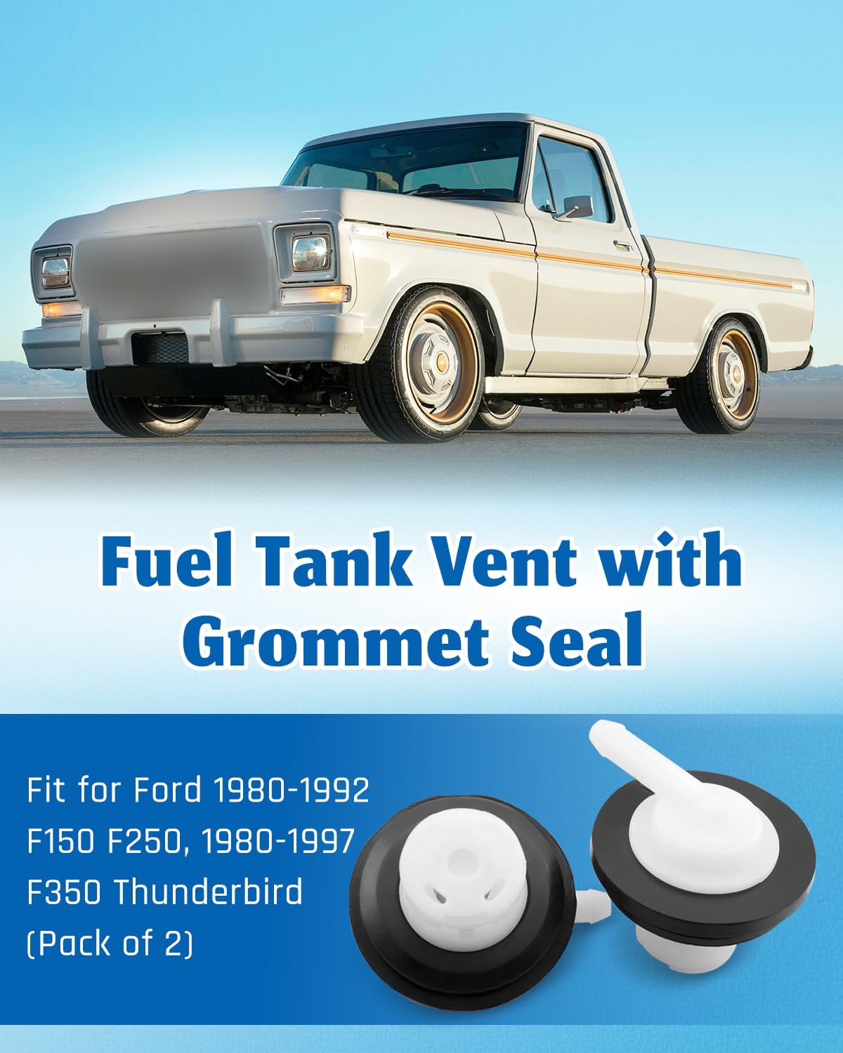 2 Packs Fuel Tank Vent Fit for Ford F150 1980-1991 F250 F350 1980-1996 E150 E250 E350 1980-1989, Gas Tank Vent Rollover Valve with Grommet Seal