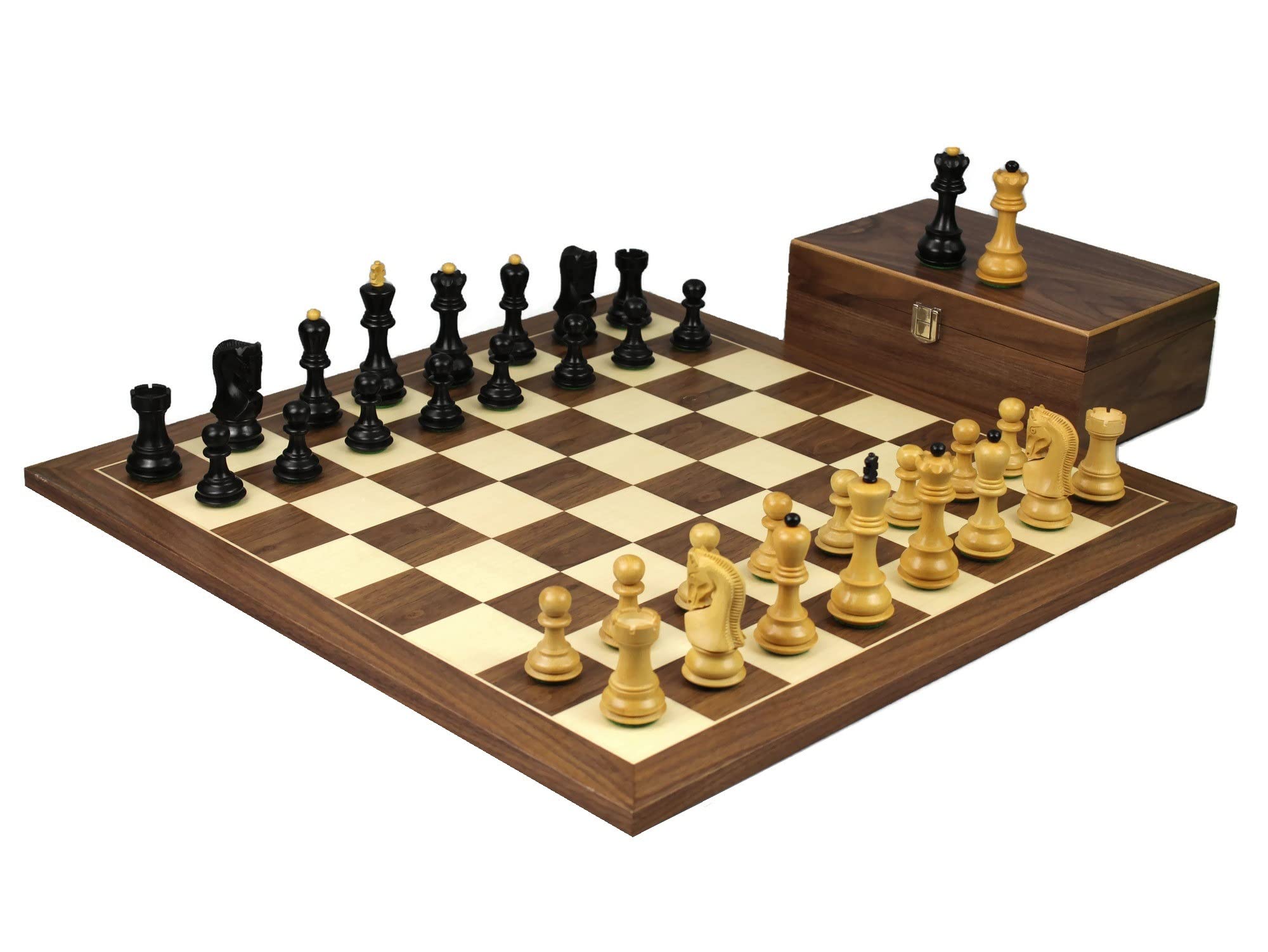Set di scacchi in legno con tavola in noce da 20 pollici ponderata in ebano Zagabria Staunton pezzi da 9,75 cm