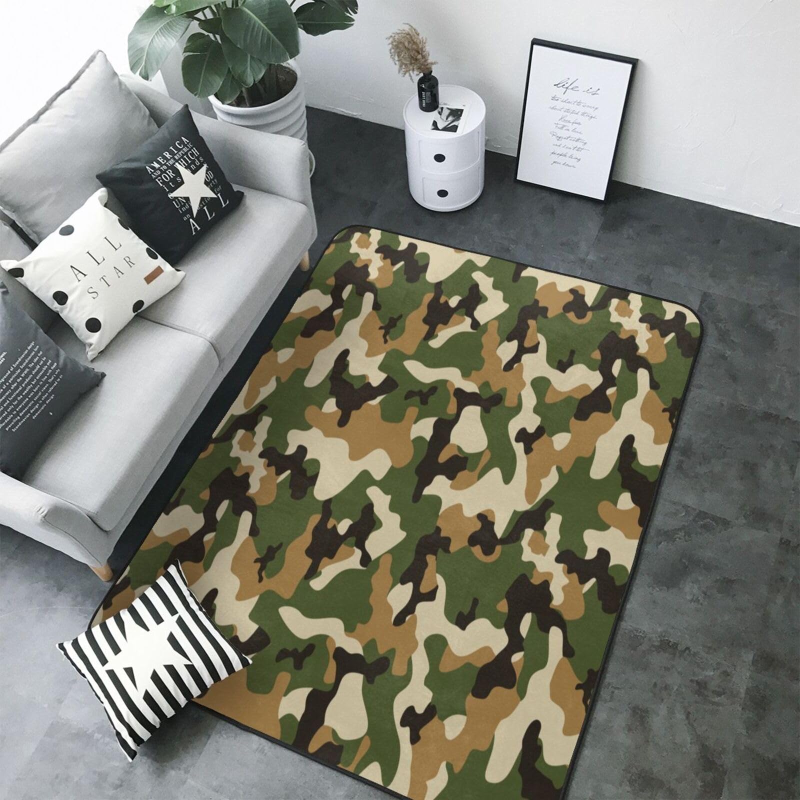 Tapis salon camouflage vert grand format pour chambre d'enfant et bureau