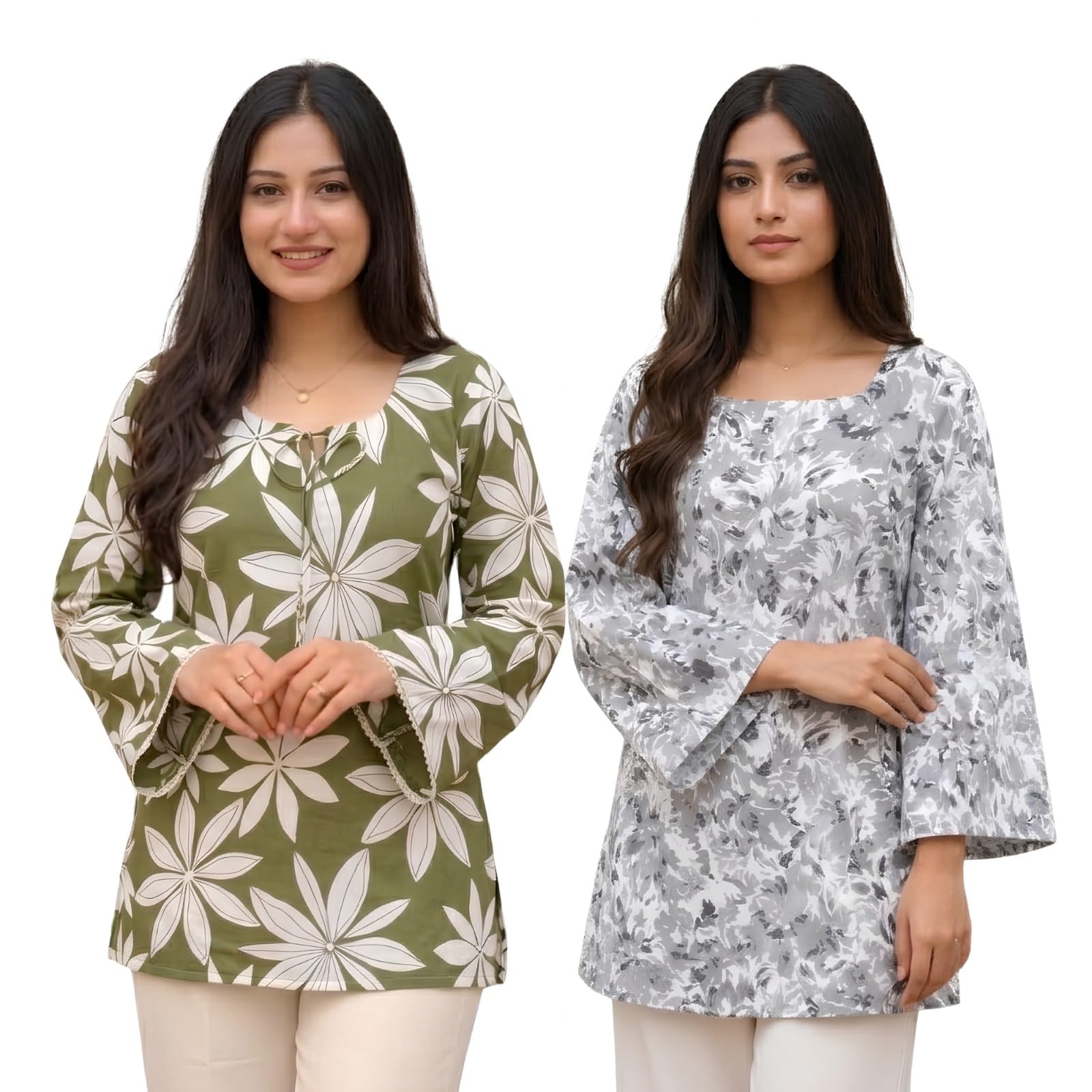 Women's Short Kurti | Cotton Blend Floral Print Casual Ethnic Kurti | Round Neck Regular Fit, Office Wear, Summer Wear for Women-picture-11