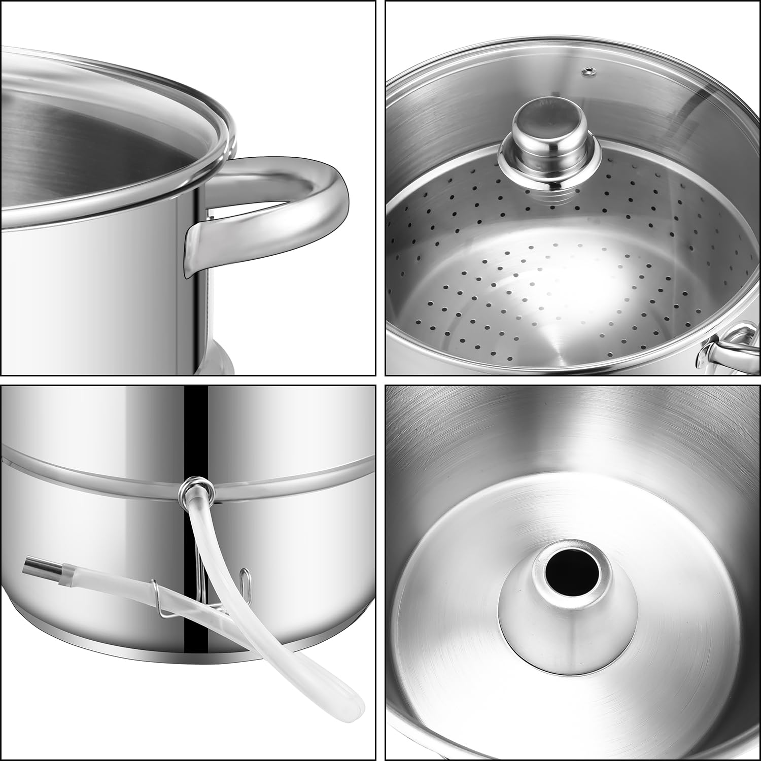 Herrselsam Extracteur de jus à vapeur, 16L Acier inoxydable Presse-fruit avec 4 bouteilles pour fruits et légumes, Convient à tous les types de cuisinières Ø 26cm