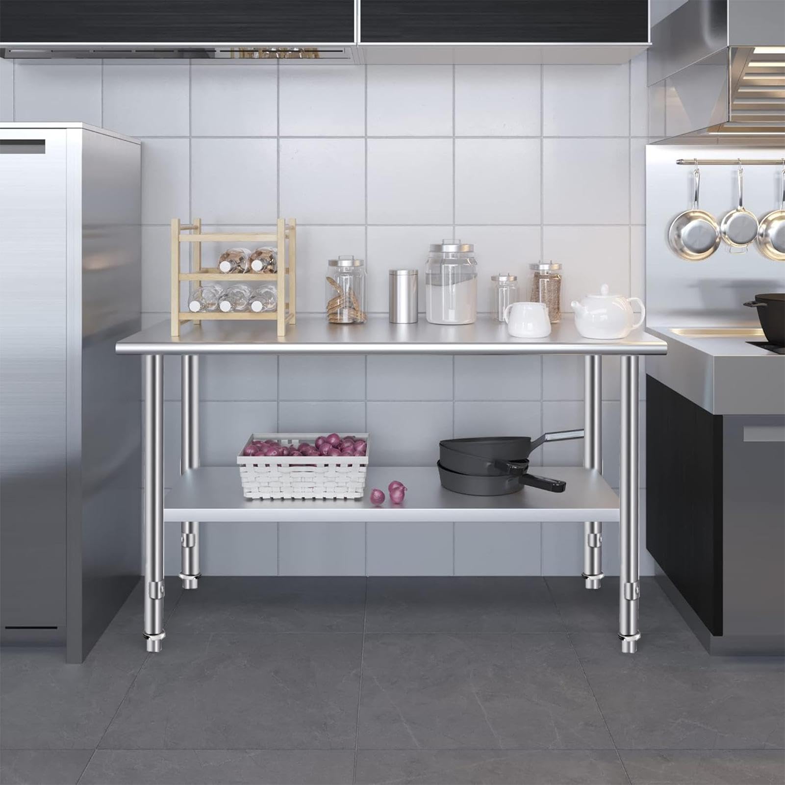 Mesa de trabajo de metal,Mesa de preparación de alimentos | Mesa de trabajo de acero inoxidable con estante inferior - Mesa de metal con base abierta, mesa para hornear de 24x20x31 pulgadas para resta