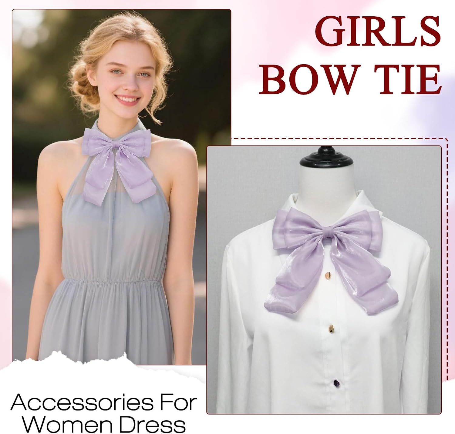 LJBFNN Bow Tie for Women, Pre Tied Solid Color Adjustable Uniform Bowtie for Women Blouse Dress