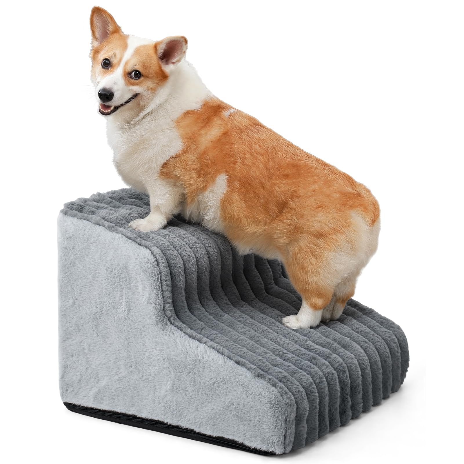 The Fellie Dog Steps for Small Dogs, Waterproof Dog Stairs for Bed Sofa, Height Adjustable Pet Steps for Small Older Injured Dogs Cats, Non-Slip Dog stairs with Washable Cover, Grey, 40x40x31cm