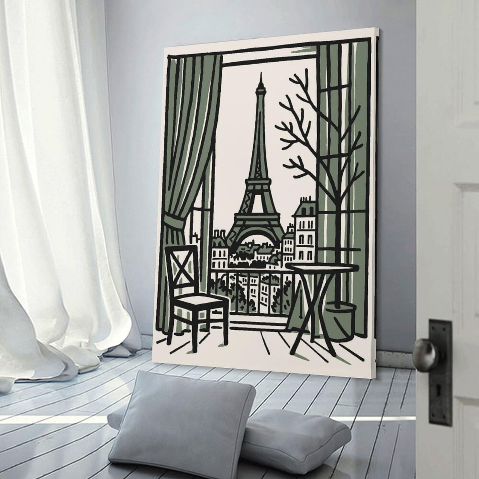 Junmoney Room Decor Wall Art Parisian Balcony View, 24x36inch(60x90cm), for Gallery Wall Layouts in Home Or Office, Home Wall Art for Statement Displays