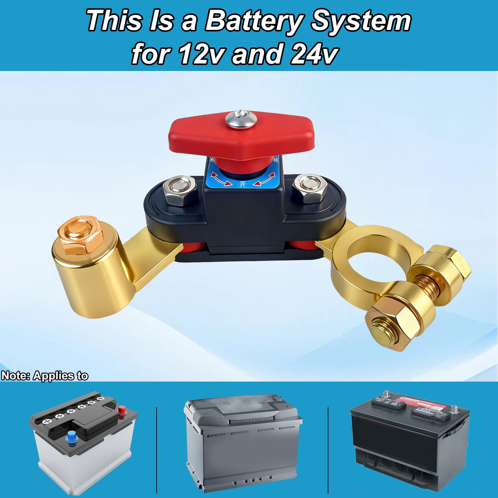 Heavy Duty Car Battery Disconnect Switch, 12v-24v Battery Kill Breaker with Pure Copper Construction, Rotary On/Off Power Cut Off Switch for Cars, Boats, RVs (with Wrench & Gasket) - 4