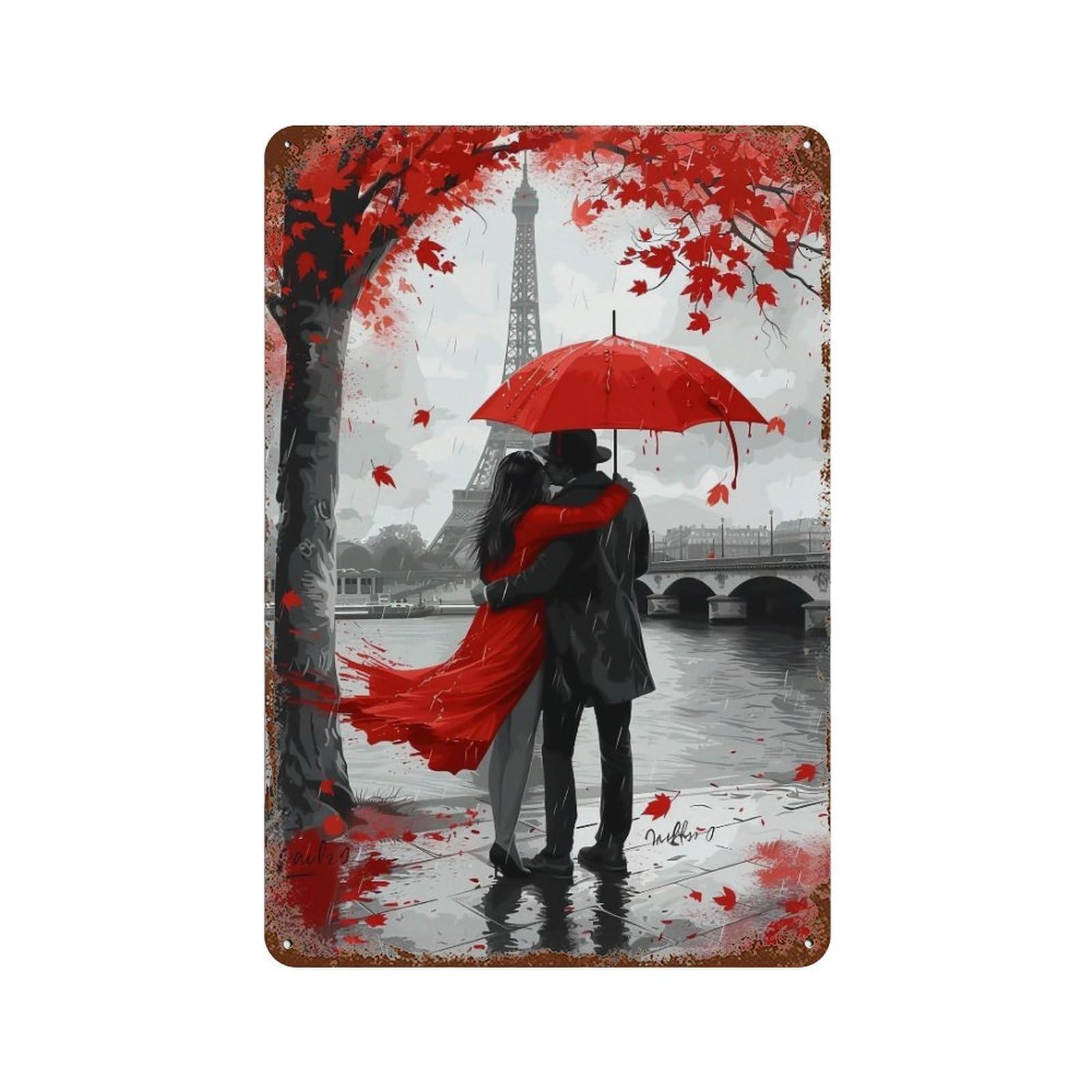 HDURYEYRYY Red Umbrella Romance in Paris 03 Wall Retro Iron Vintage Art Metal Tin Sign Poster Modern Home Cofffee Club Art Bar Shop Decor Style 30x20cm