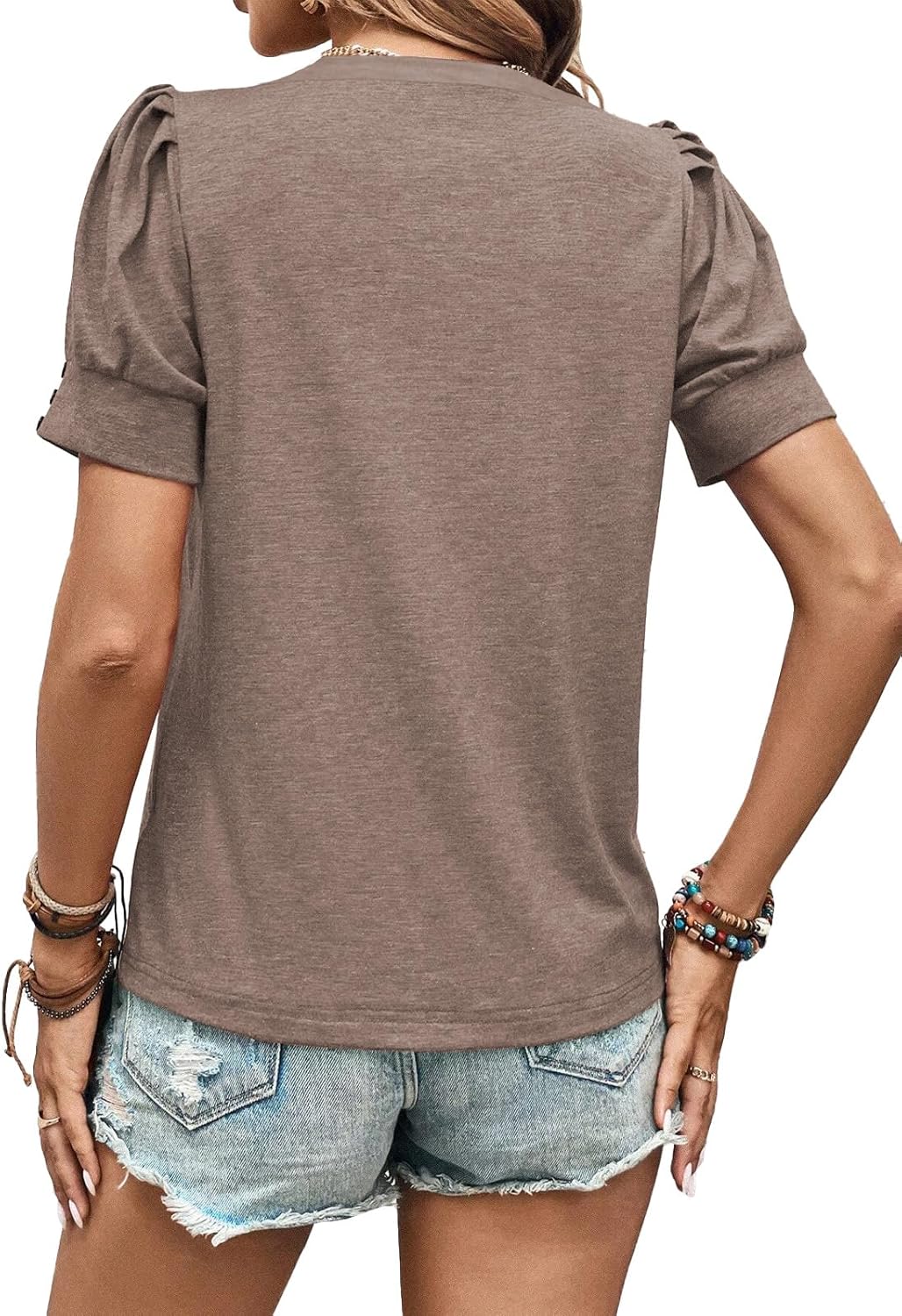 Womens Summer Tops 2025 Puff Short Sleeves Shirts Dressy Casual Tee Ladies Blouses Stylish T-Shirts Cute Spring Tshirts - Image 2