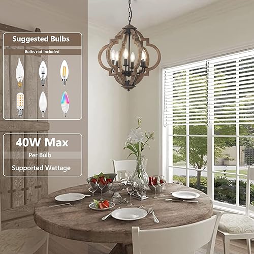 Miniatura 10 de Eayaya Lámpara de comedor sobre mesa, 6 lámparas de casa de campo para dormitorio, iluminación colgante de cocina de madera envejecida sobre la