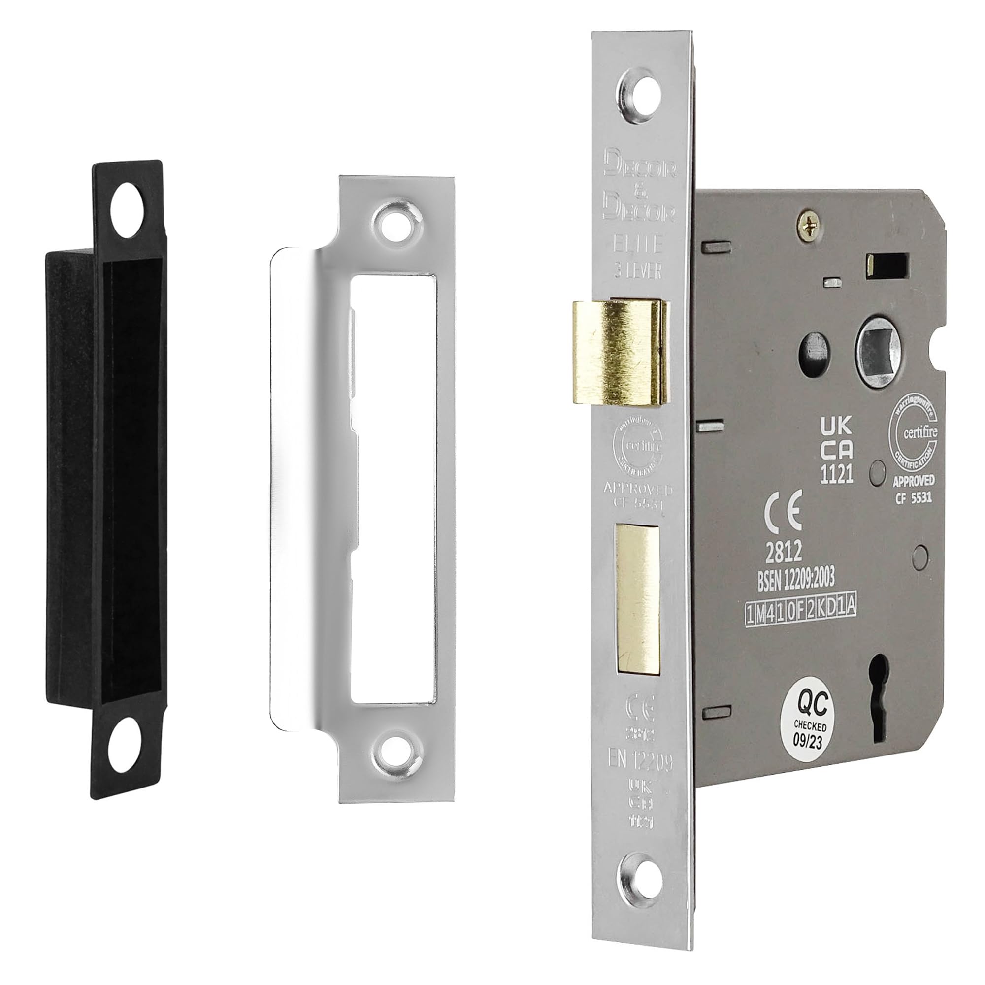 Decoranddecor Polished Chrome Sash Lock - Mortice Door Lock With Keys - 2.5 Inches (64Mm Backset) - Fire Rated - Ukca And Ce Approved