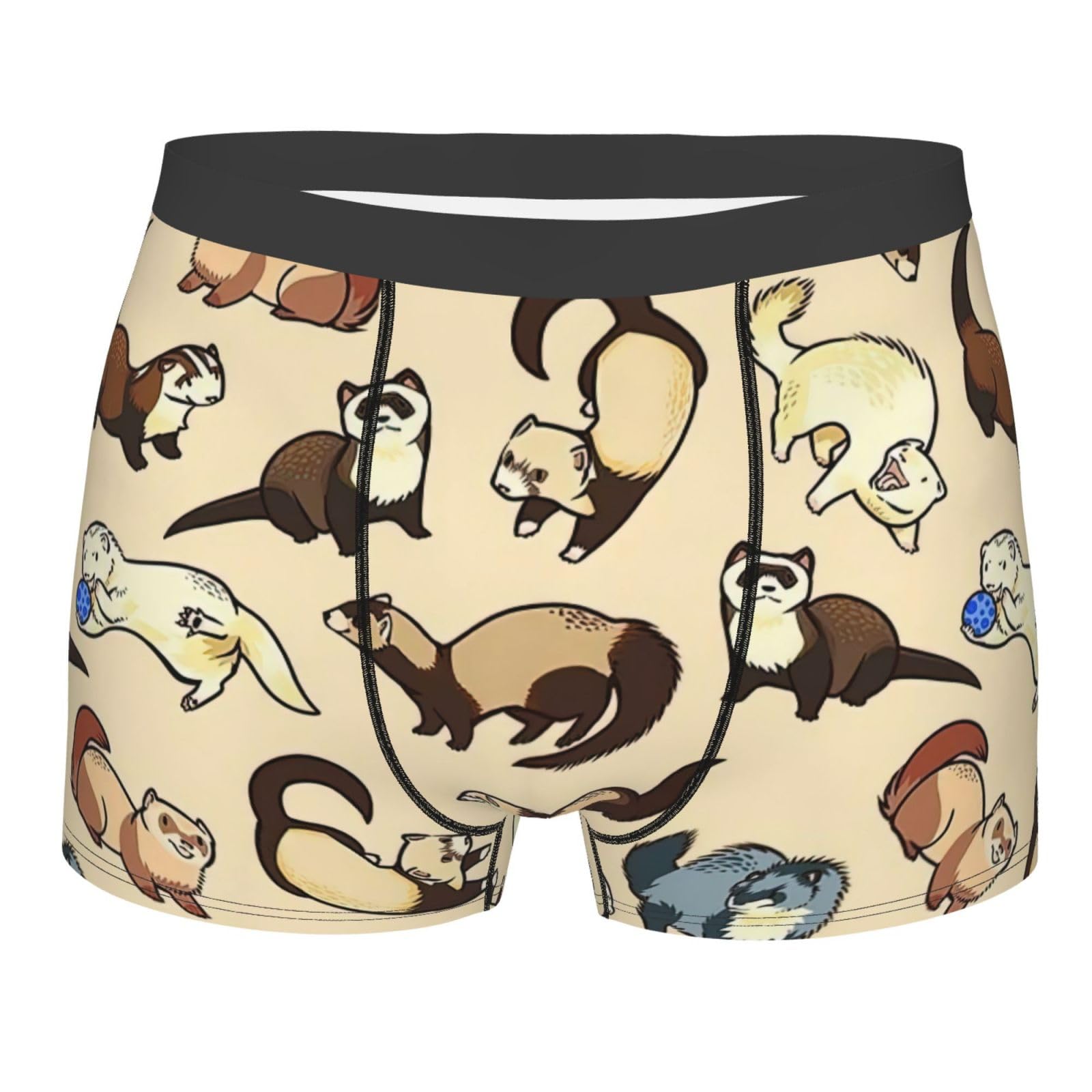 Longzehao Men's Hairy Ferret Print Boxer Briefs,Microfibre Stretch Fit Underwear shorts Gents for Everyday Wear, Black, M