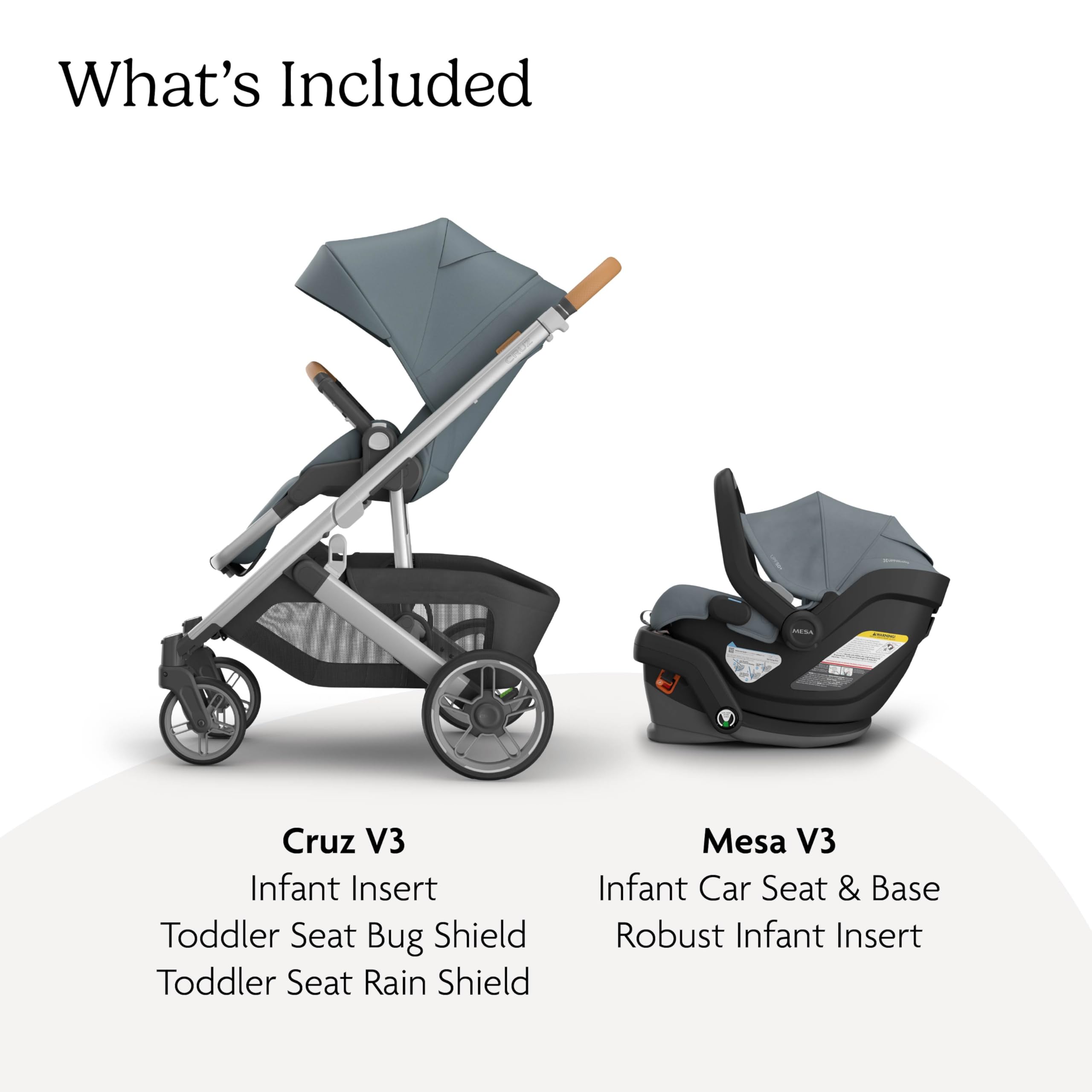 UPPAbaby Cruz V3 Stroller + Mesa V3 Car Seat Travel System Combo – Toddler Seat, Bumper Bar, Bug and Rain Shields, Car Seat Base, and Infant Insert Included – Callum (