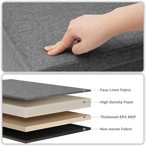 Miniatura 6 de PINPLUS Banco otomano plegable de almacenamiento con bandeja de tapa, mesa de centro otomana de 30 pulgadas, silla de cubo gris, taburete de