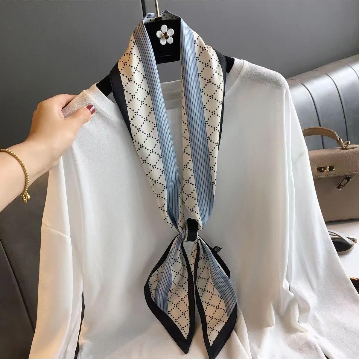 Hexchasty Satin Scarf Head Hair Scarf Silk Feeling Scarf Fashion Neck Scarves for Women Lightweight Purse Scarf for Handbags