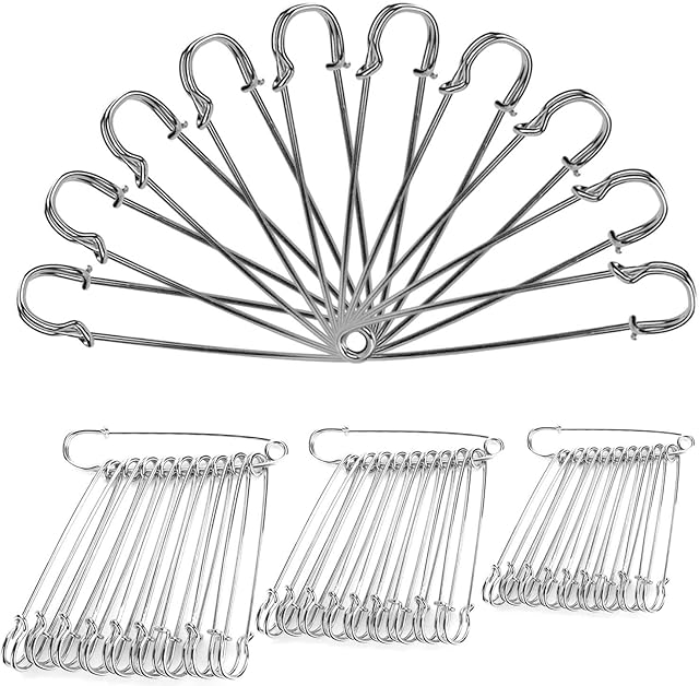 Large Safety Pins Strong, 30Pcs 3 Size Large Kilt Pins Metal Blanket Pins Strong Knitting Holder Extra Large Pins for Jewelry Crafts (4 inch - 3.5 inch - 3 inch)