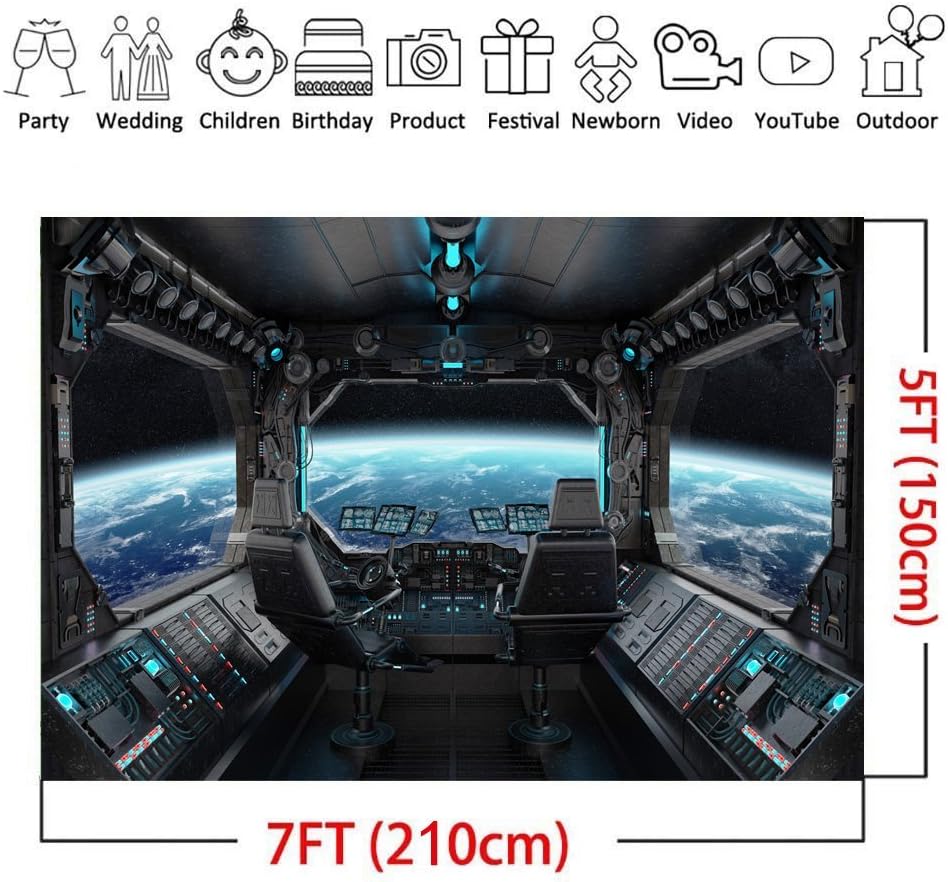 Best LYWYGG 7x5ft Vinyl Spaceship Interior Background Futuristic Science Fiction Photography Backdrops Spacecraft Cabin Photo Shoot Studio Props Astronomy Universe Galaxy Outer Space Station CP-37-0705