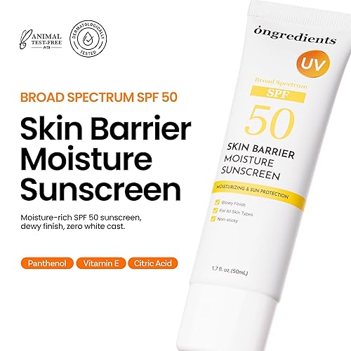 Miniatura 2 de ONGREDIENTS Skin Barrier Moisture Protector solar de amplio espectro SPF 50, acabado brillante, antiadherente, sin yeso blanco, hidratante,