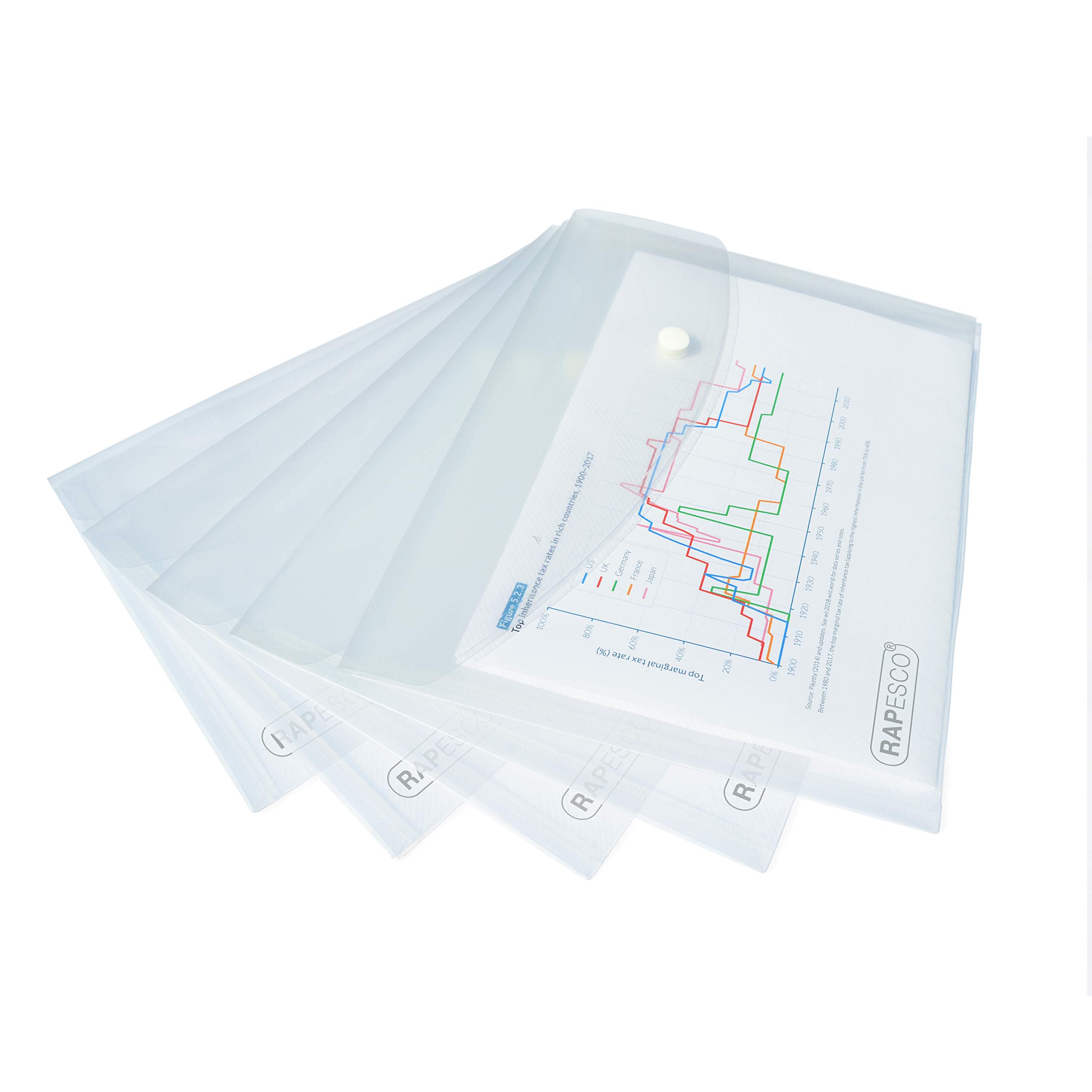 Rapesco 1588 Eco Recycled Popper WalletsA5Clear TransparentPack Of 5 from B&Q