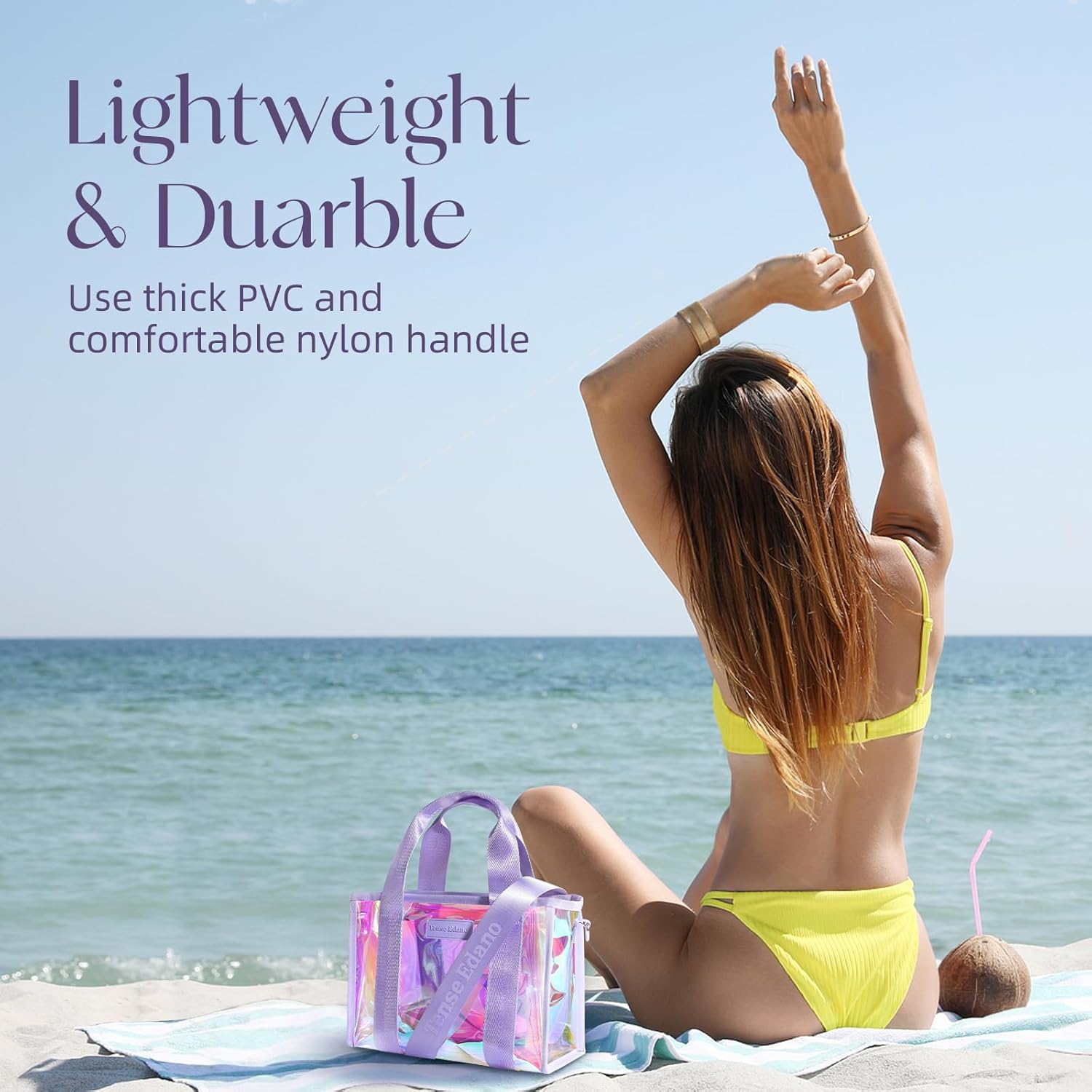 Iridescent Beach Tote for Women, Waterproof Beach Tote Bag, Washable Handle and Shoulder Bag - Image 4