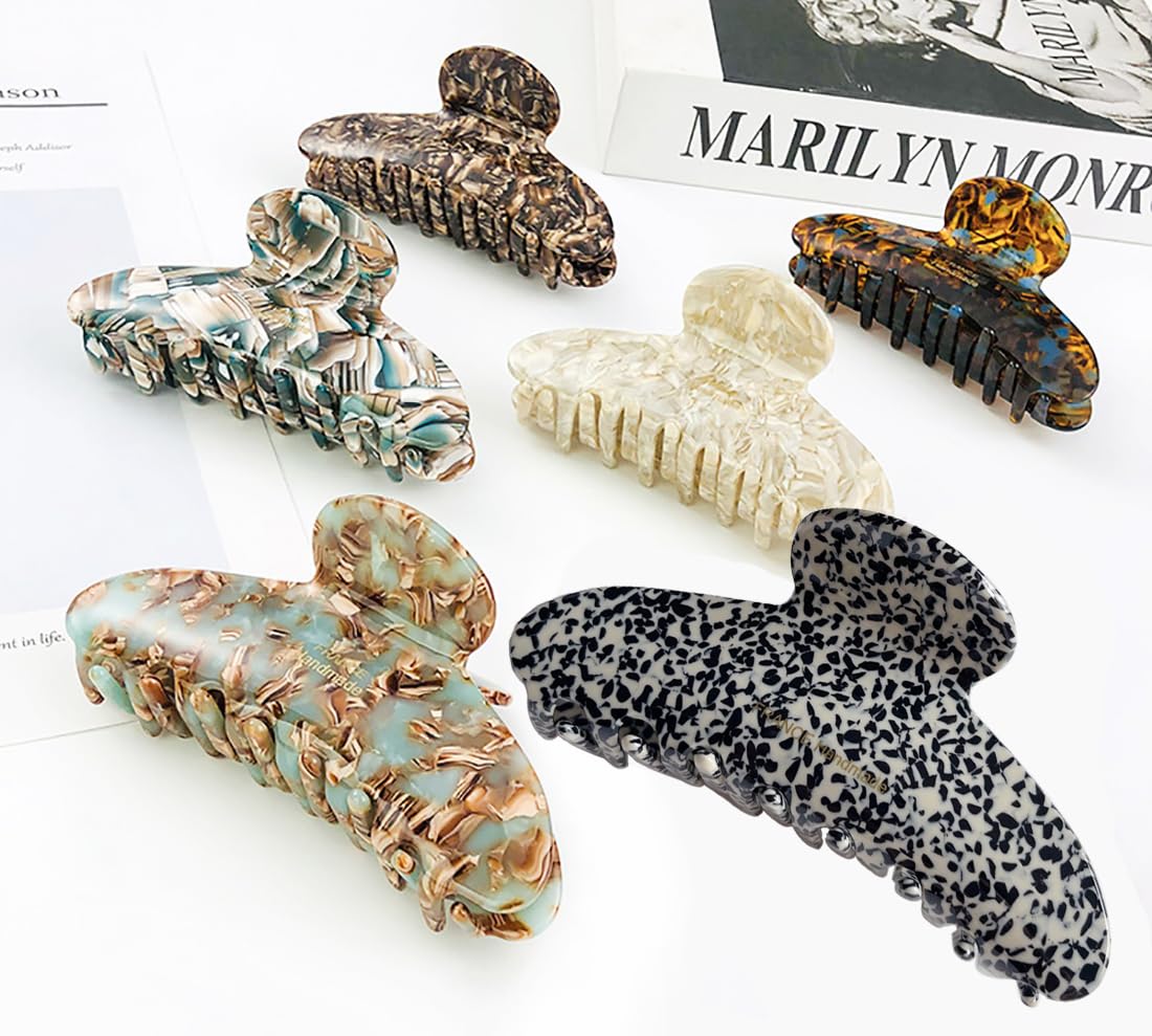 Wenlly large tortoise shell claw clip, 4.1 Inch cellulose acetate hair claw clips, marble non-slip strong hair hold barrettes for women and girls, coffee - Image 7