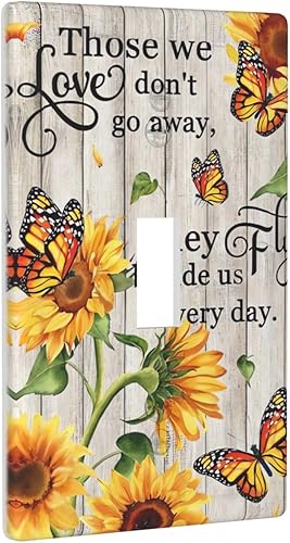 Miniatura 2 de LWDZLHD Cubierta rústica para interruptor de luz de girasol, mariposa, 3 cuadrillas, triple balancín, placa de pared de madera, placa frontal