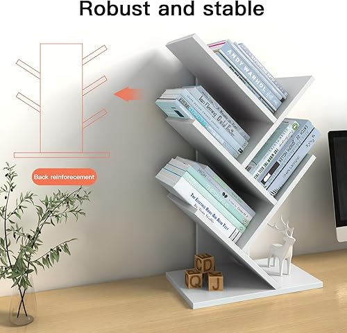 Miniatura 38 de Godferyxin Estantería de árbol de libros, estantería de madera de 5 niveles para exhibir libros, CD, revistas y más en la oficina, el hogar o la