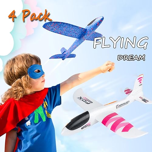 Miniatura 6 de BooTaa Paquete de 4 aviones de juguete, avión de espuma grande de 17.5 pulgadas, 2 modos de vuelo, planeadores de avión, aviones voladores, regalos