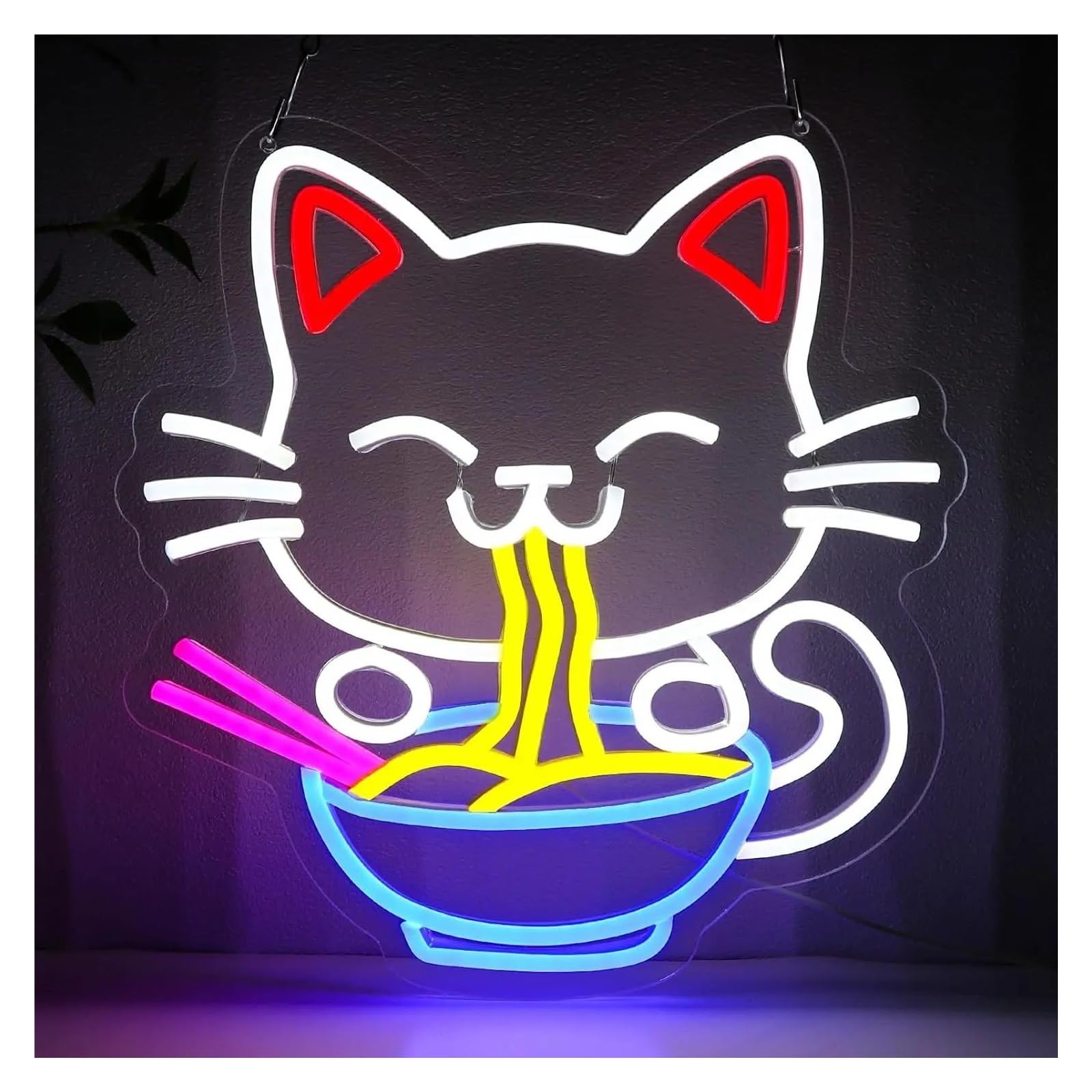 néon signe Enseigne Lumineuse En Forme De Chat Et De Nouilles, Style Japonais, Intensité Variable, Pour Restaurant, Cuisine, Bar, Décoration Murale, 32cmx33cm