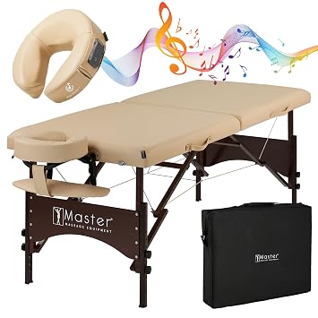 Master Massage 28" Argo Portable Massage Table with Extra Music Master Crescent Round High Fidelity Sound Face Cradle Cushionin