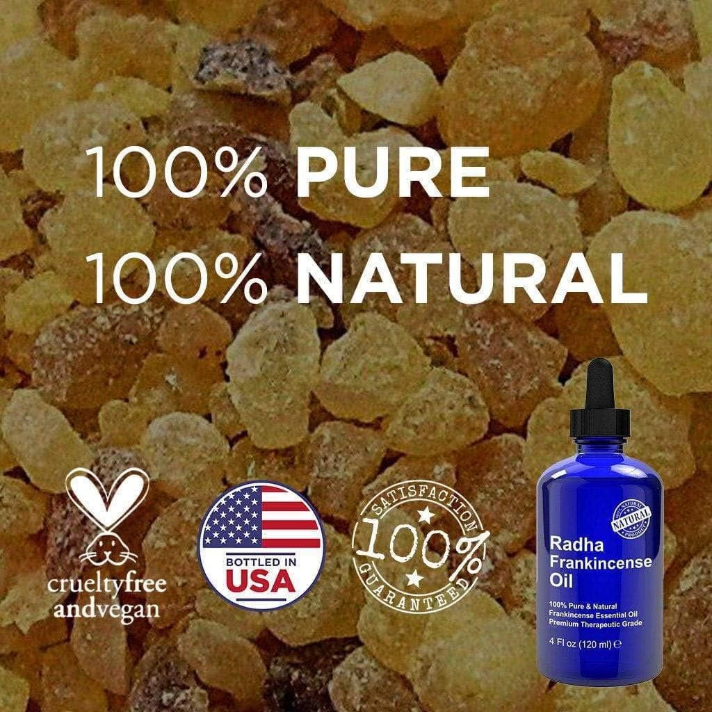 Radha Beauty Frankincense Essential Oil 4 oz - 100% Pure & Therapeutic Grade, Steam Distilled for Aromatherapy and Relaxation.
